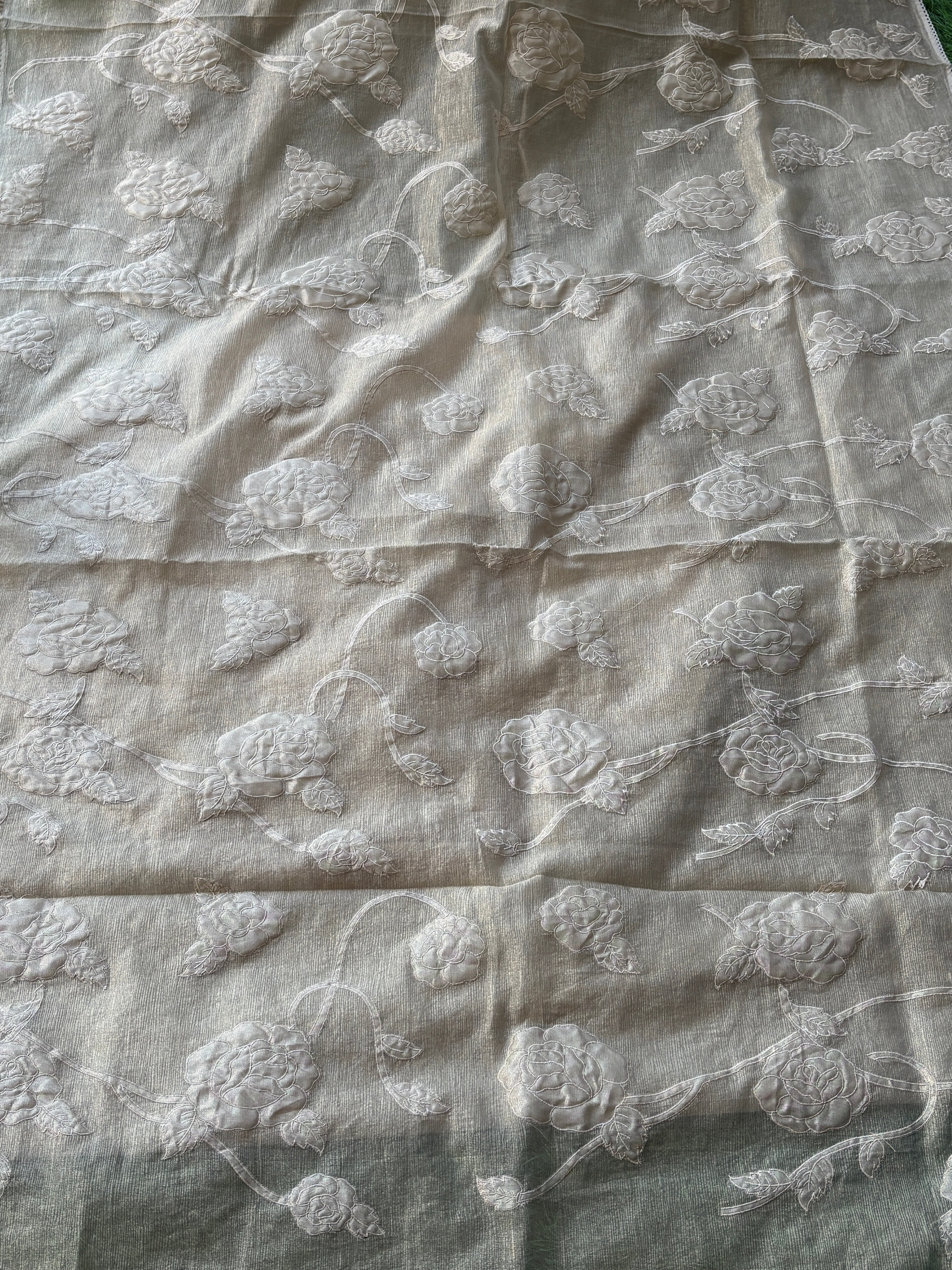 Beige Tissue Saree with Allover Applique Work | Chandrika Lifestyles