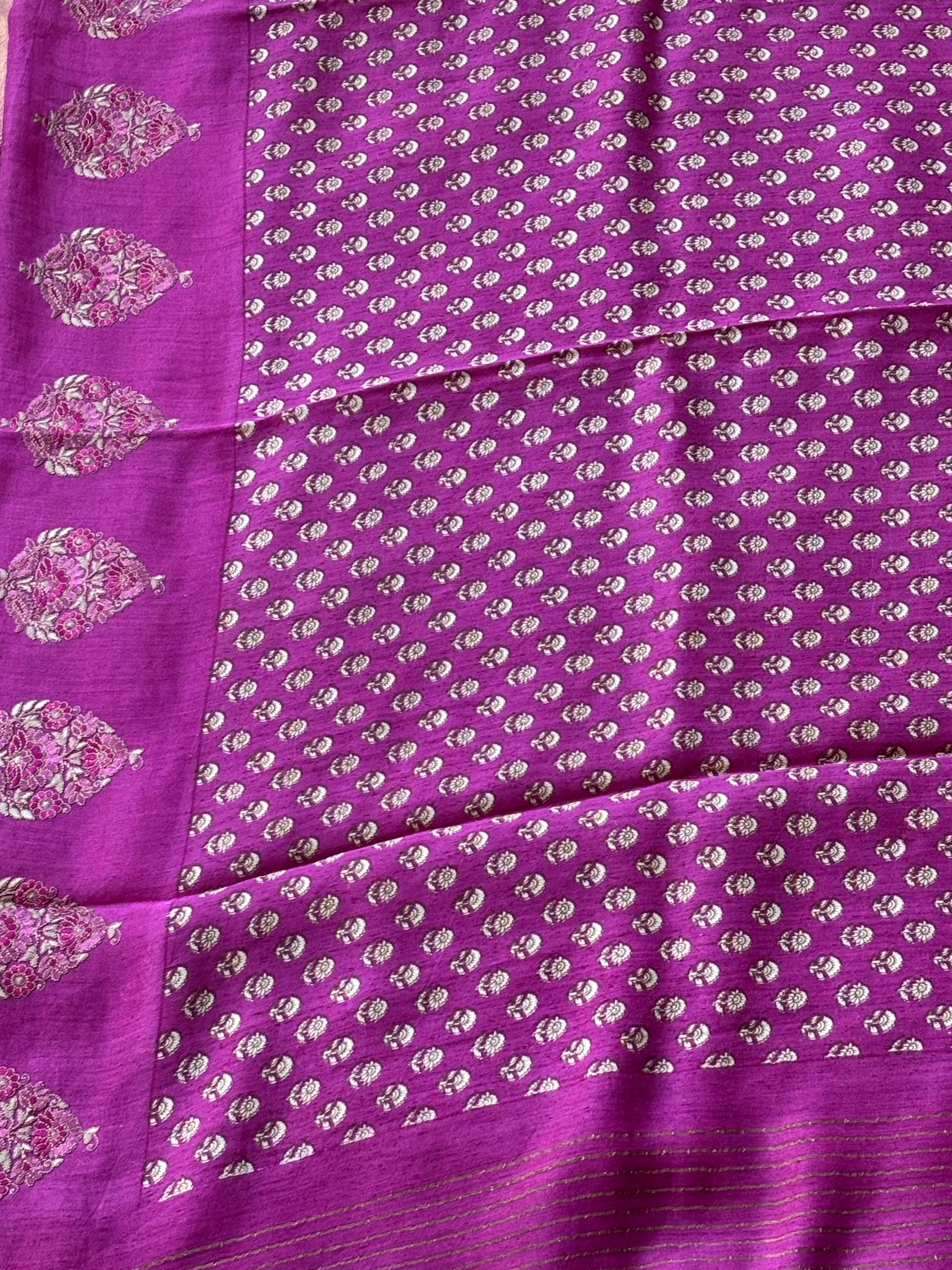 Purple Pure Tussar Silk Saree with Embroidered & Cutwork Butta Pallu | Chandrika Lifestyles