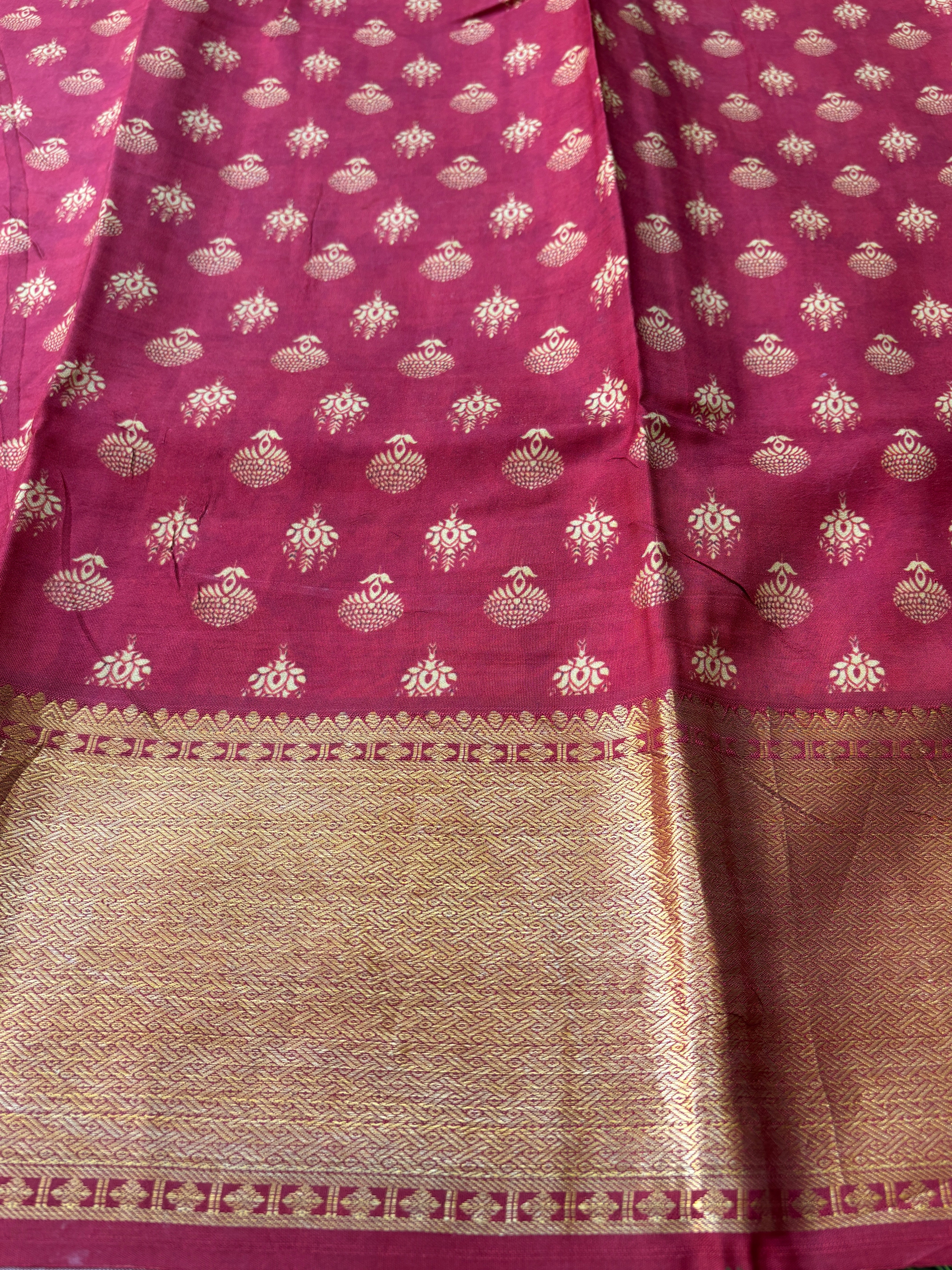 Maroon Red Pure Silk Digital Floral Printed Saree with Dharmavaram Woven Zari Border and Pallu