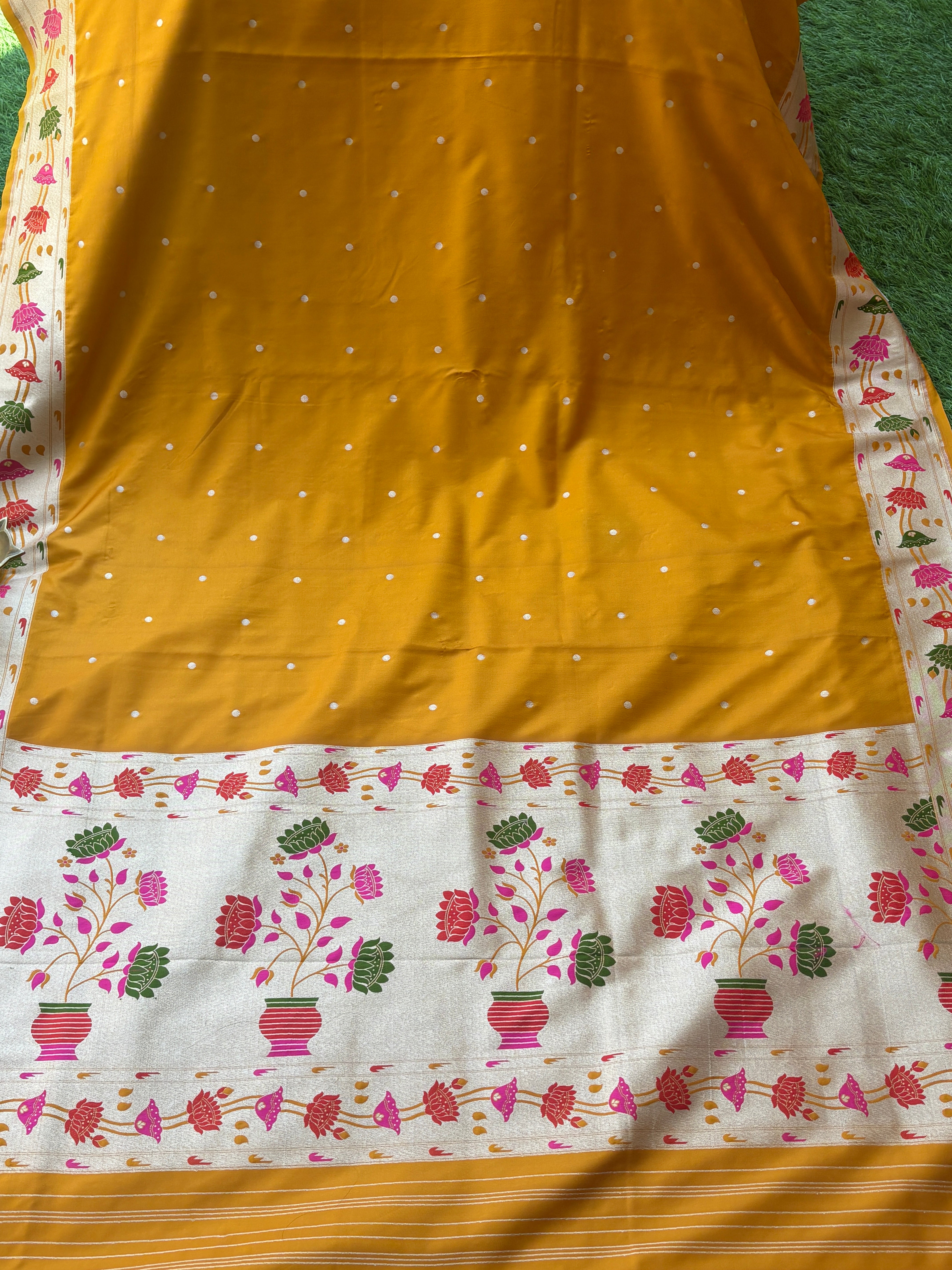 Mango Yellow Banarasi Art Silk Paithani Saree