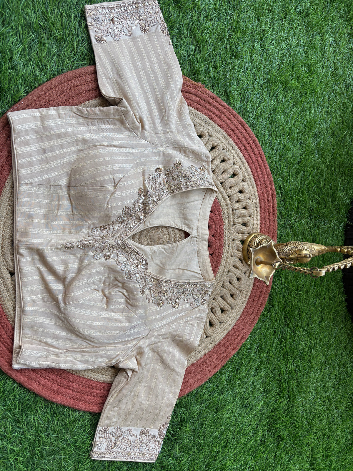 Banarasi  weaving offwhite sari with embroidery Zardozi Buta on Pallu all over weaving on the sari and with ready-made blouse