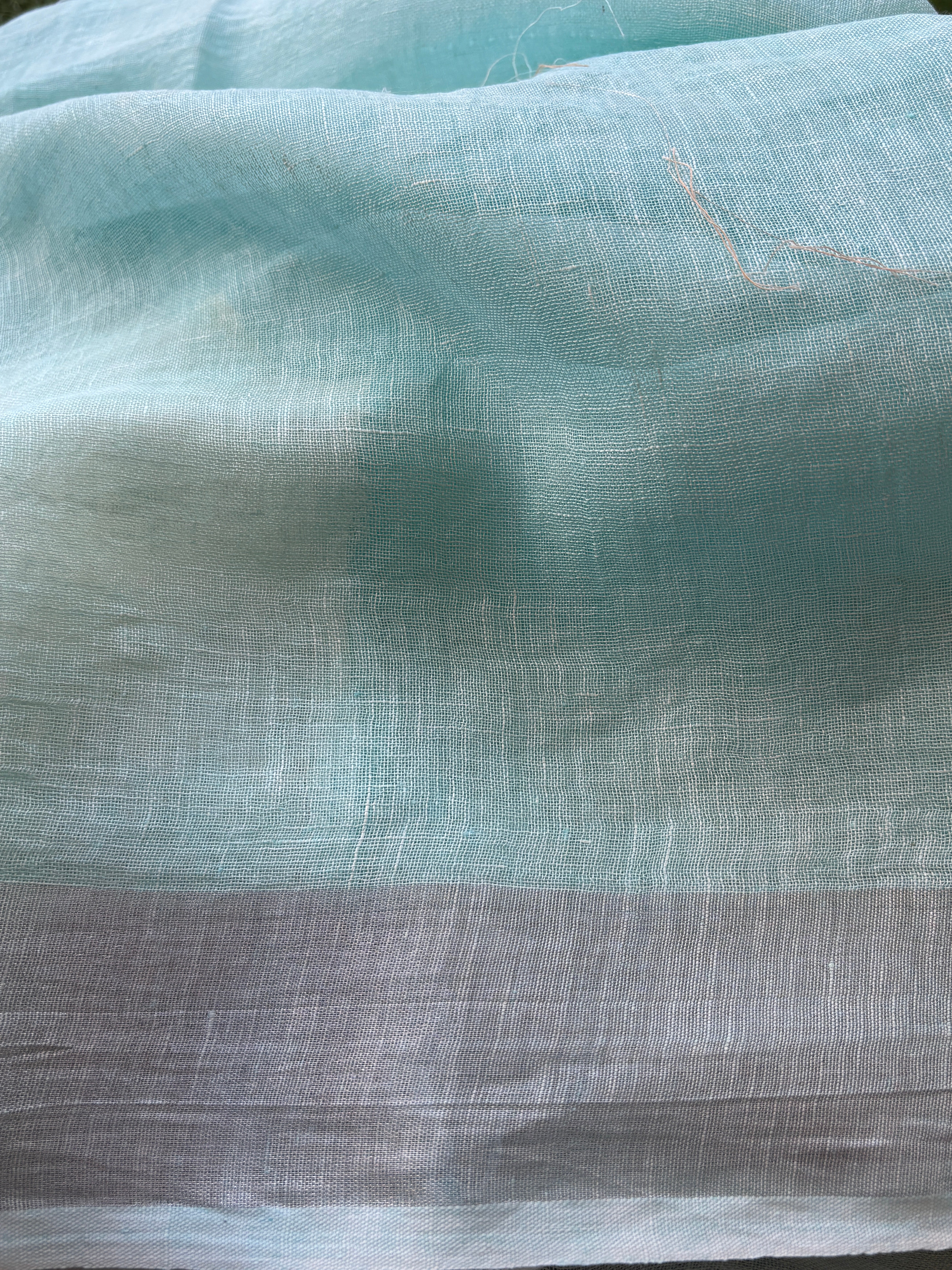 White & Blue Pure Linen Saree with Allover Embroidered Butti | Chandrika Lifestyles