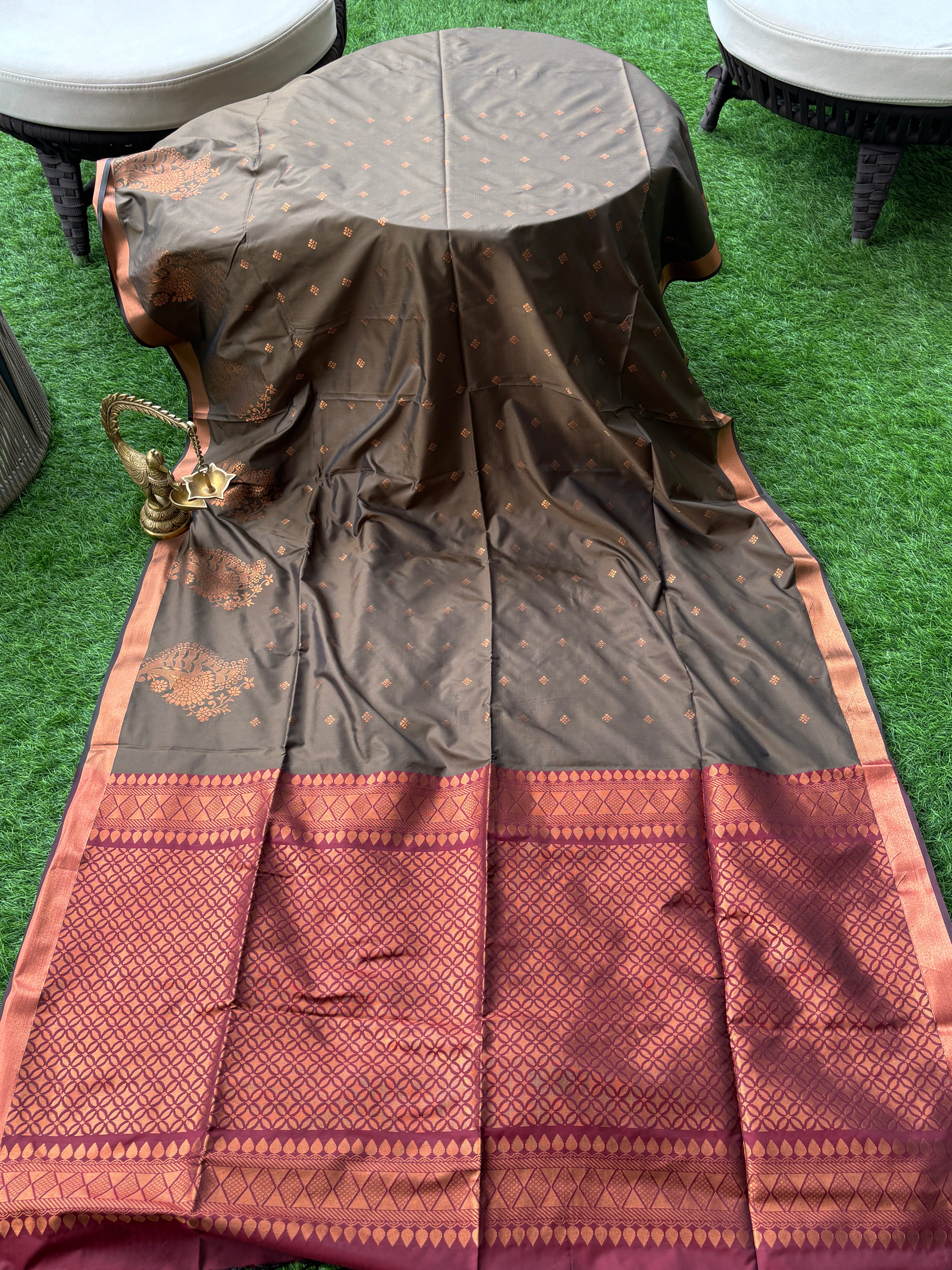 Coffee Brown Art Kanchipuram Saree with Maroon Pallu | Chandrika Lifestyles