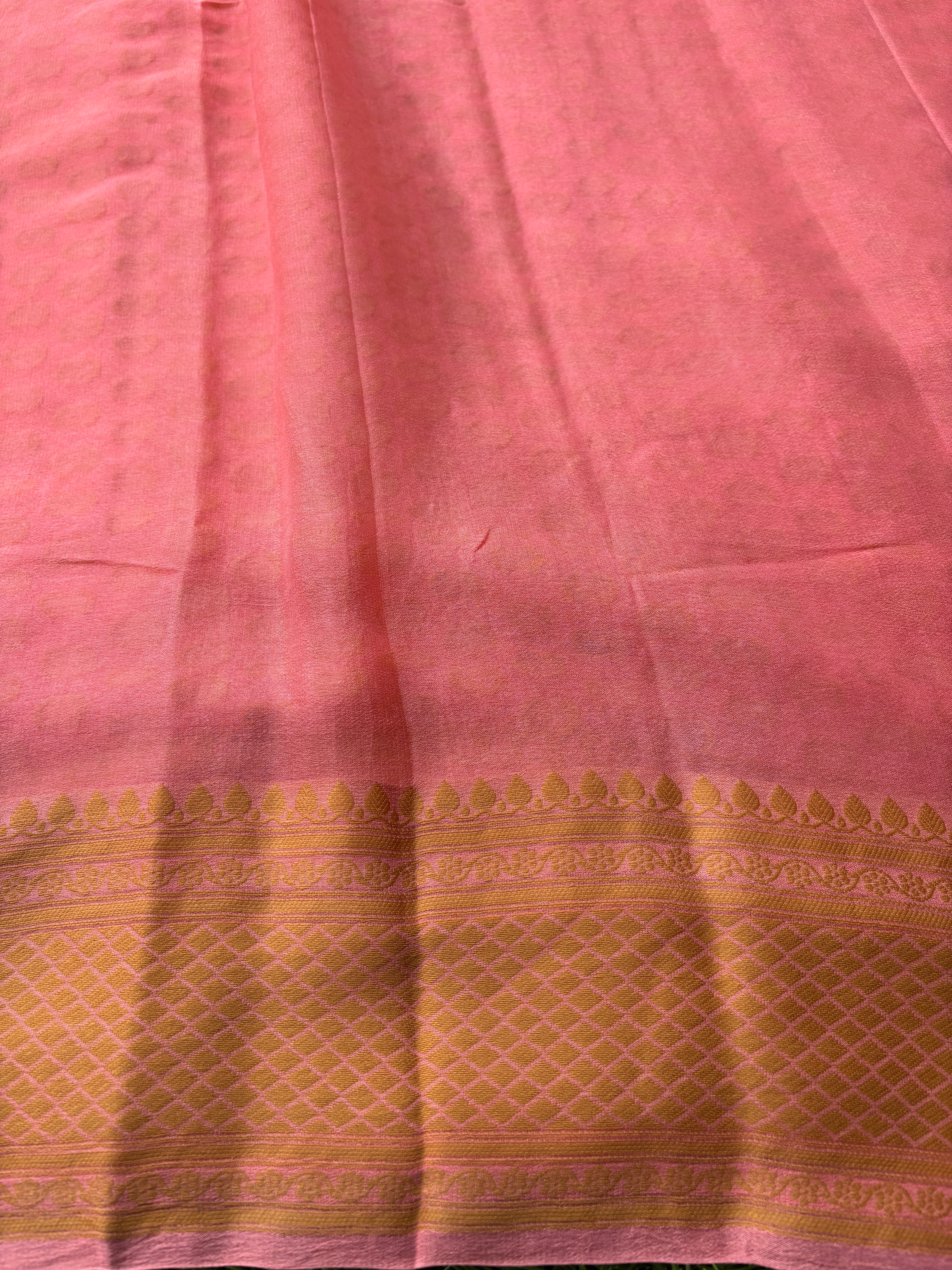 Peach Pink Banarasi Khaddi Chiffon Saree with Allover Resham Weaving | Chandrika Lifestyles