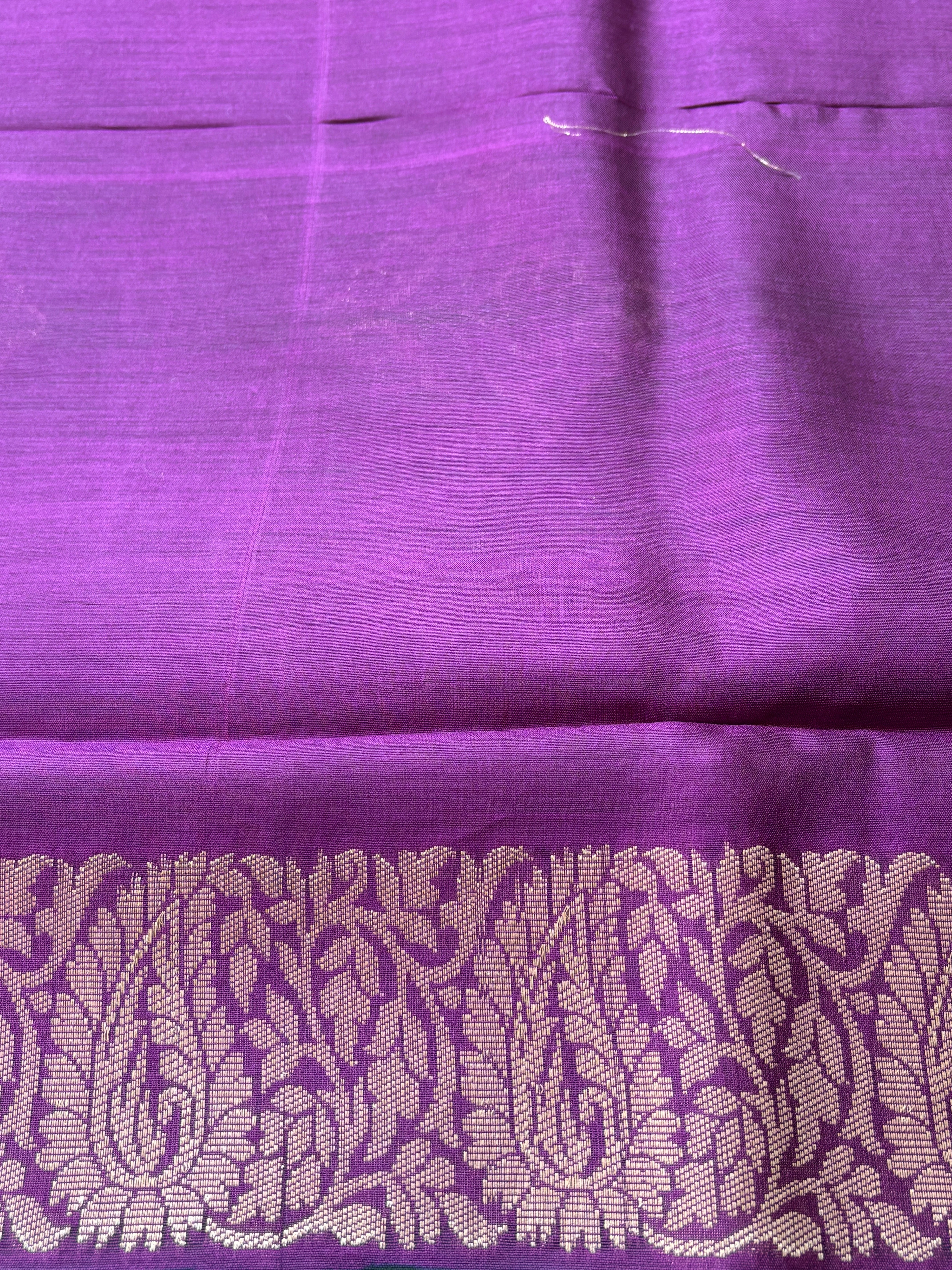 Green Pure Dupion Silk Banarasi Saree with Purple Border | Chandrika Lifestyles