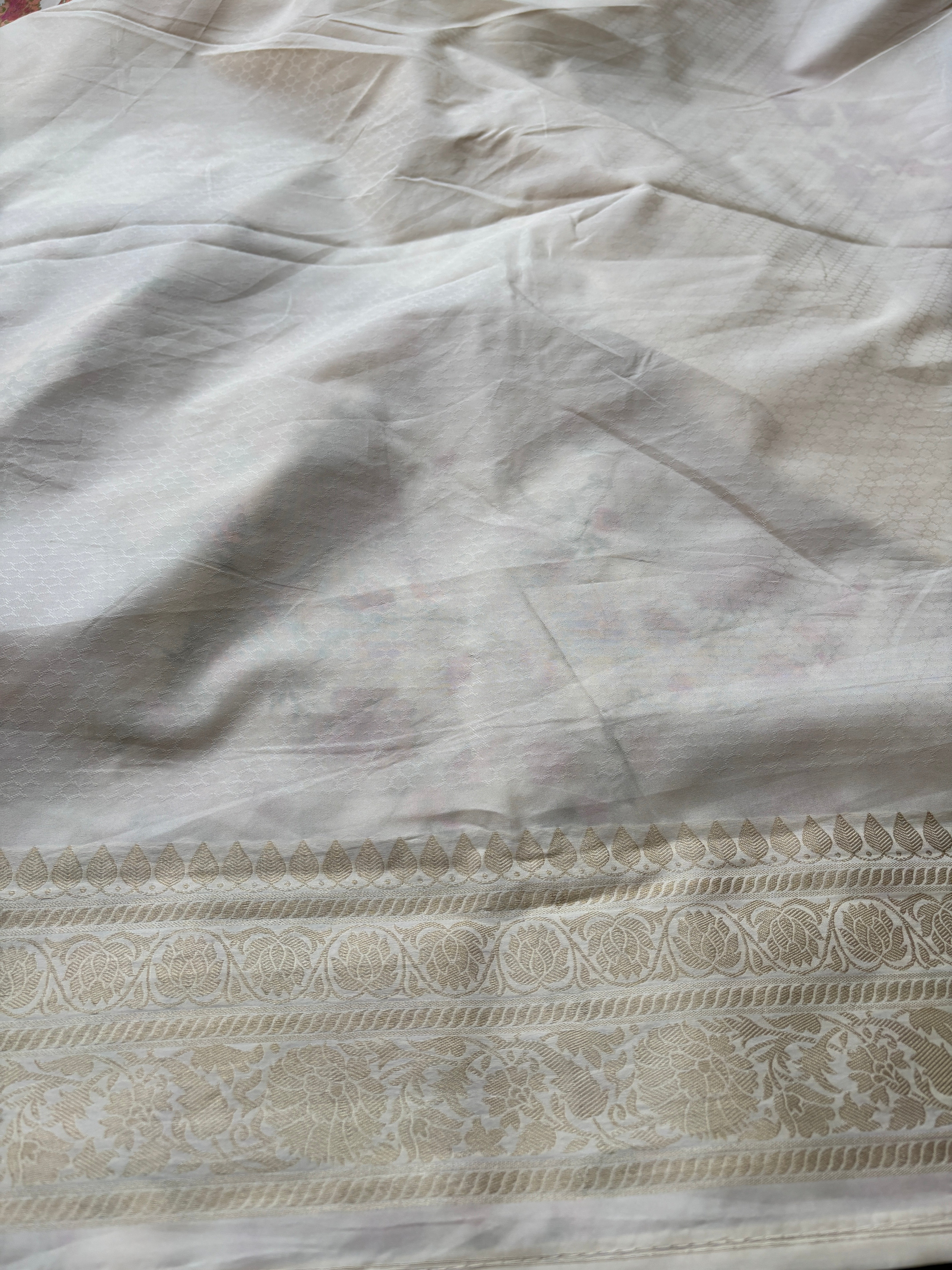 Off-White Banarasi Art Silk Saree with Allover Jaal Weaving | Chandrika Lifestyles
