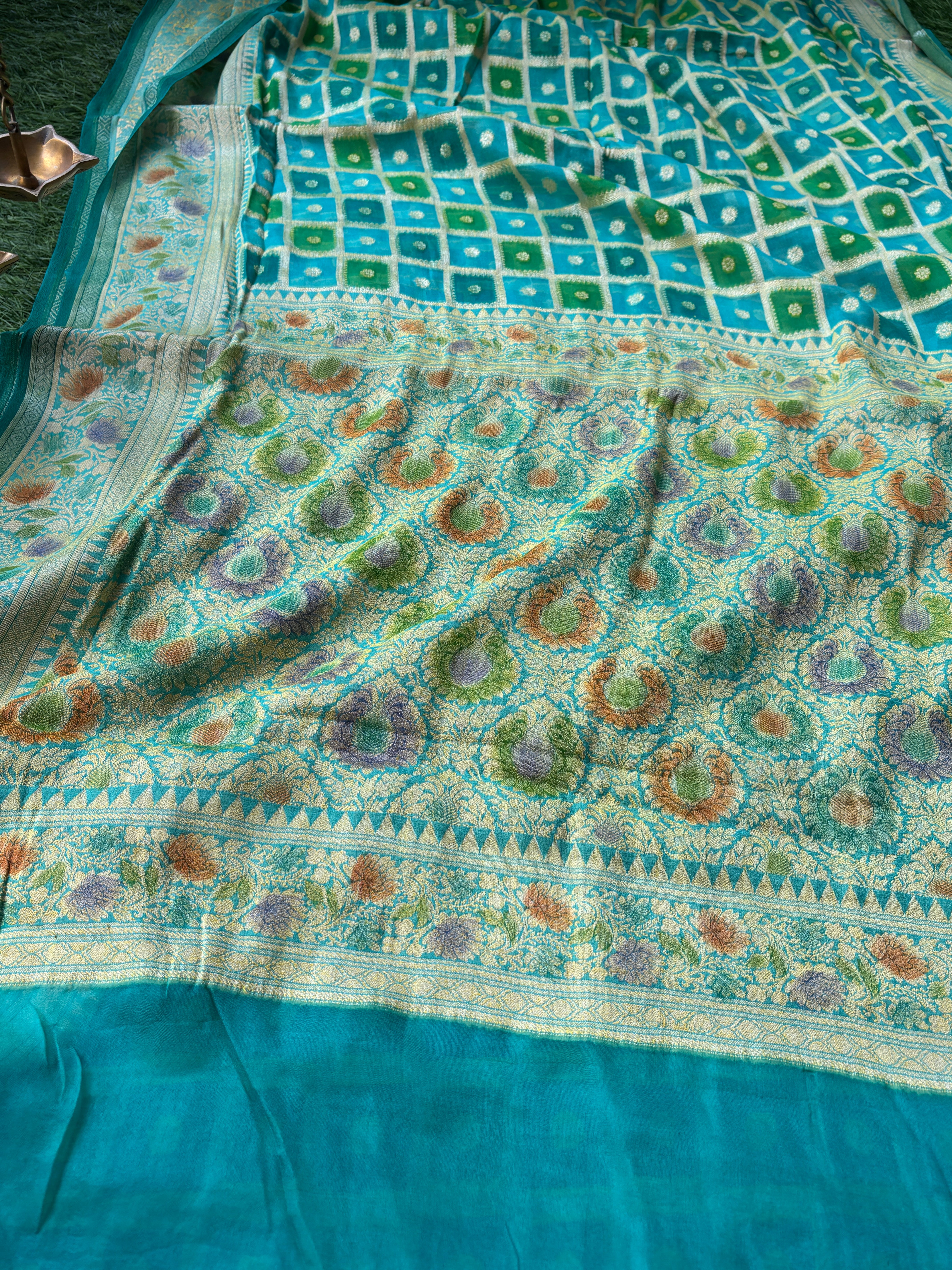 Pure khaddi chiffon gharchola weaved banarasi saree