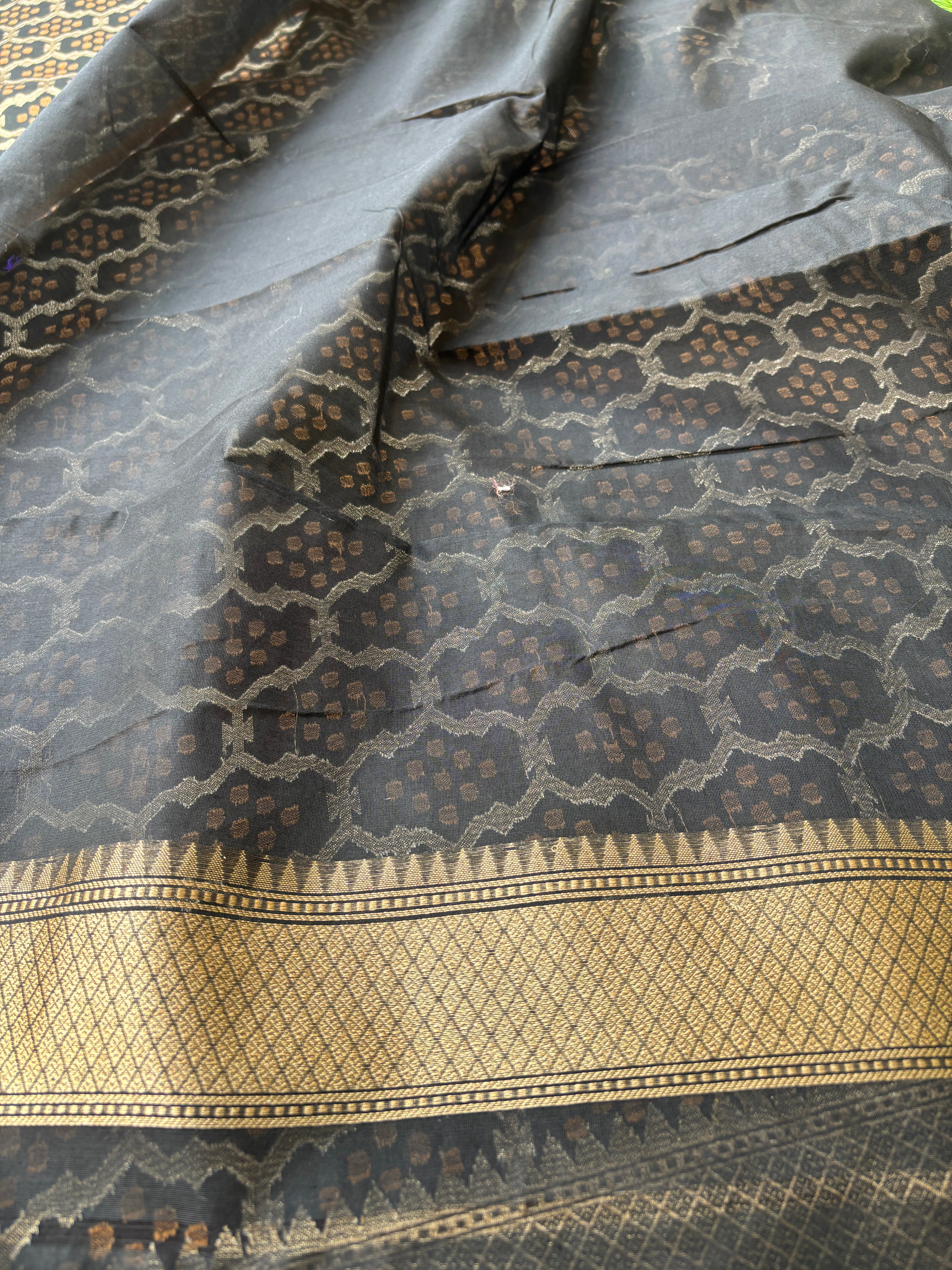 Black Banarasi Mercerized Cotton Saree with Allover Jaal | Chandrika Lifestyles