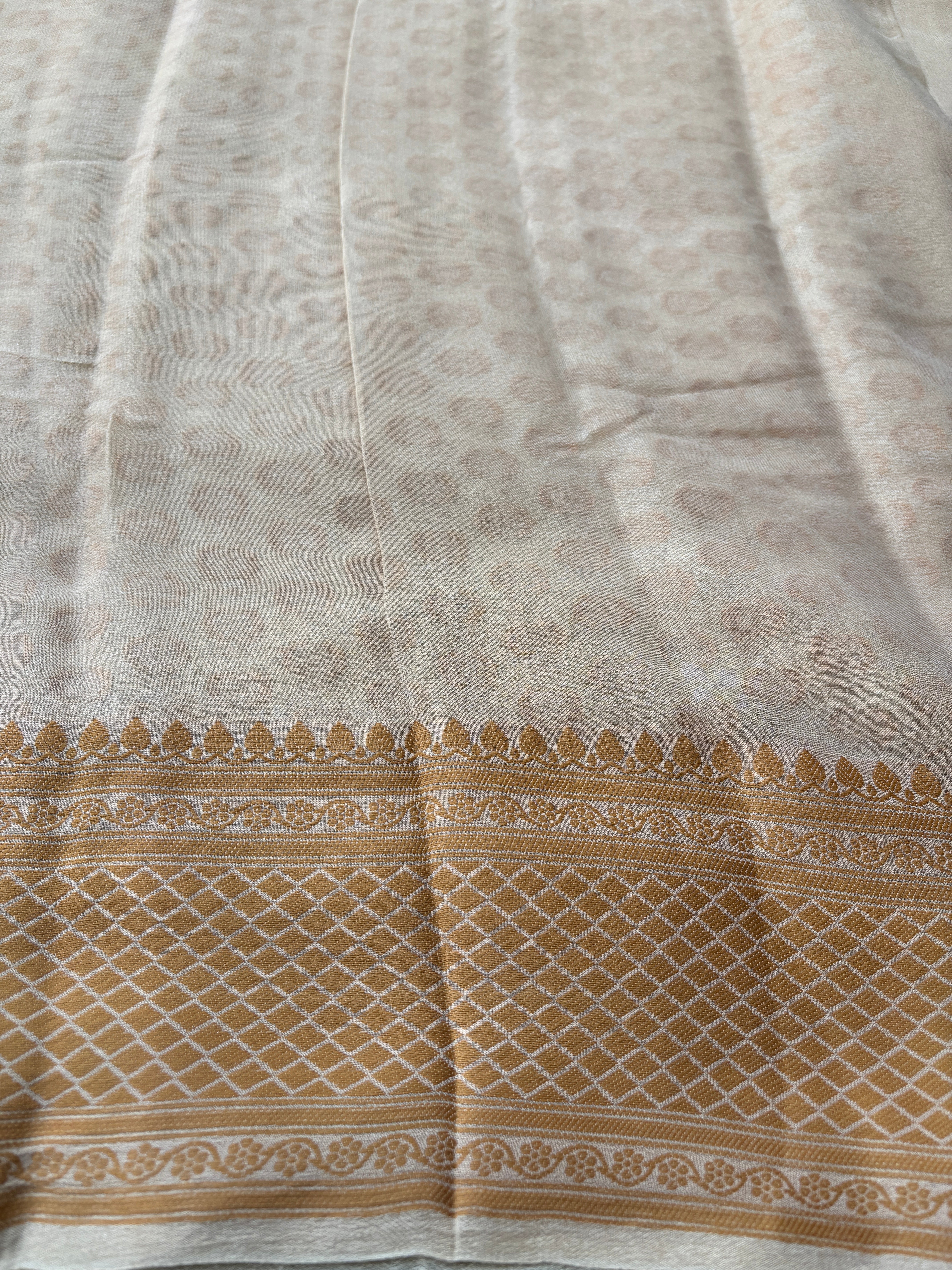 Beige Banarasi Khaddi Chiffon Saree with Allover Resham Weaving | Chandrika Lifestyles