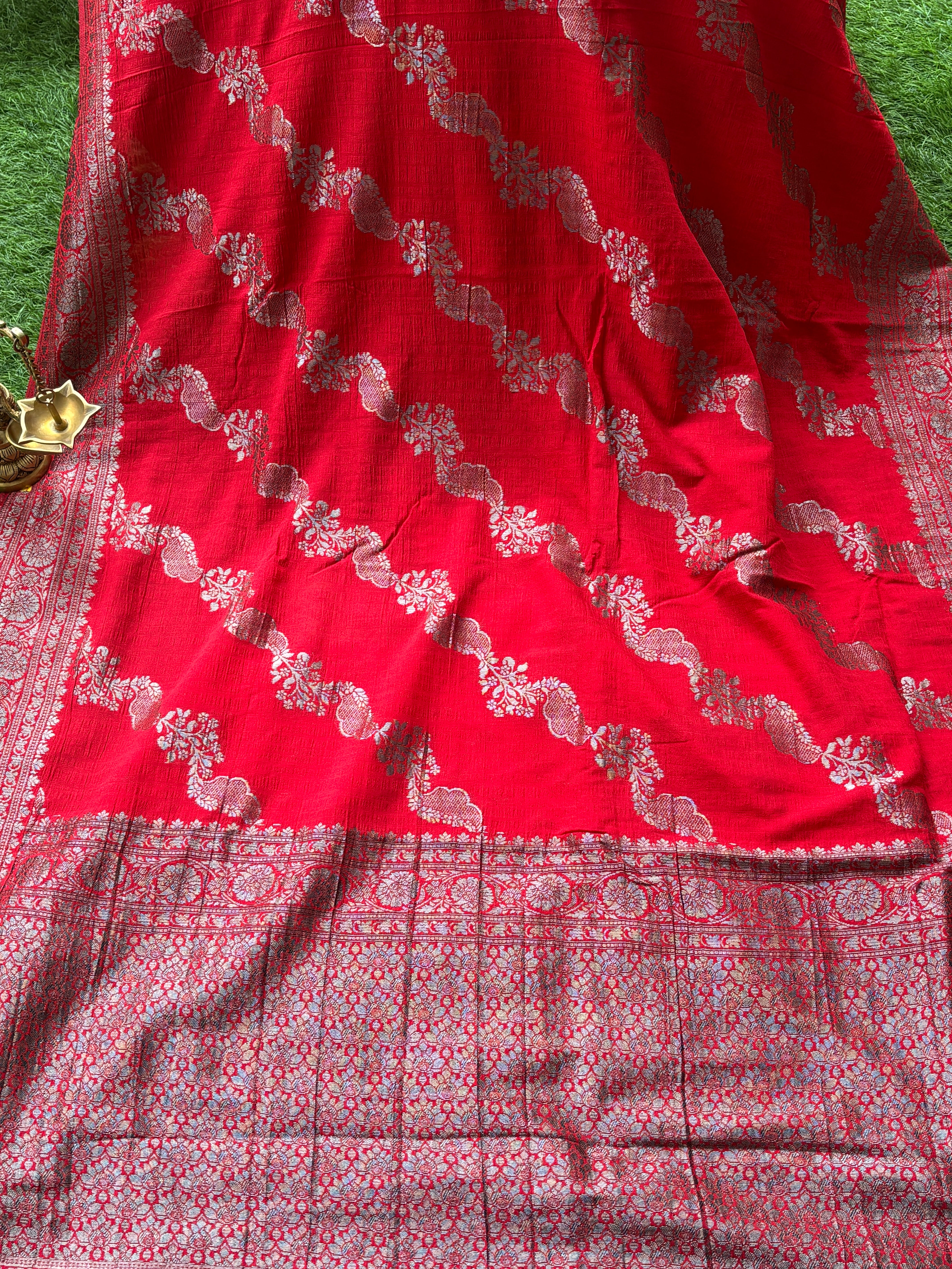 Blood Red Banarasi Georgette Saree with Laheriya Weaving | Chandrika Lifestyles