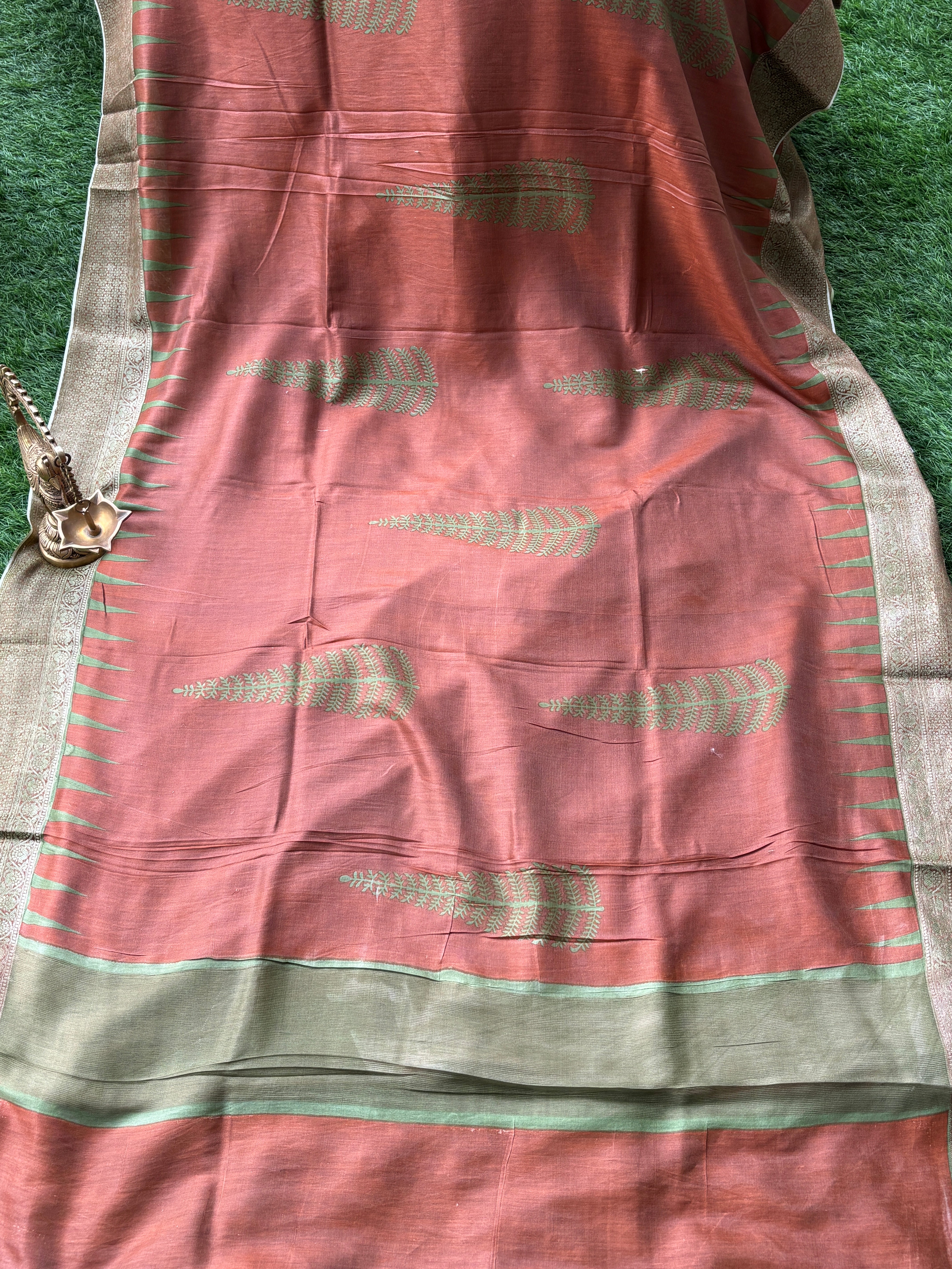 Brick Chanderi Cotton Saree with Digital Print | Chandrika Lifestyles