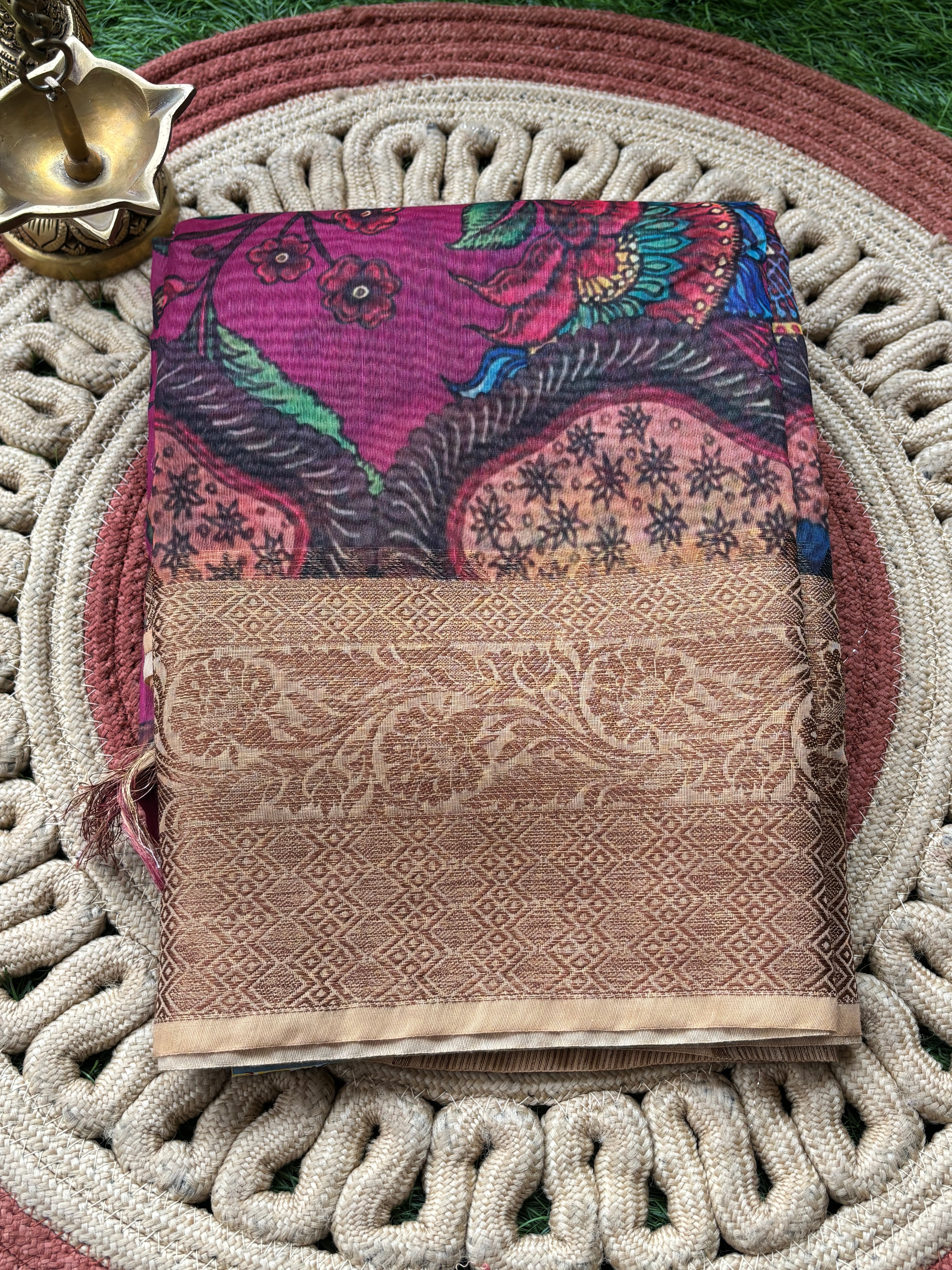 Purple Rani Pink Banarasi Mercerised Cotton Saree | Digital Print Saree | Chandrika Lifestyles