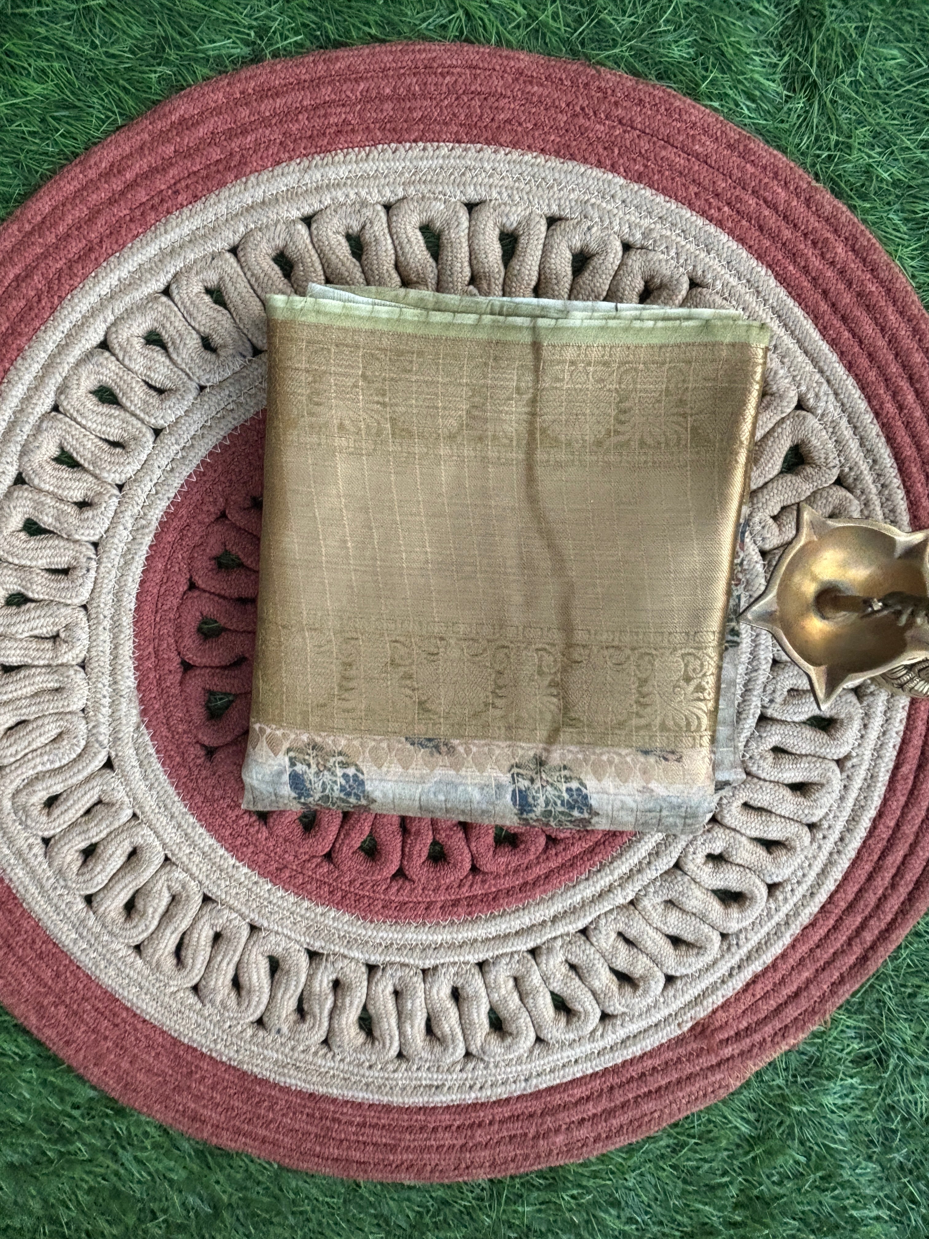 Beige Pure Organza Saree with All-Over Zari Checks