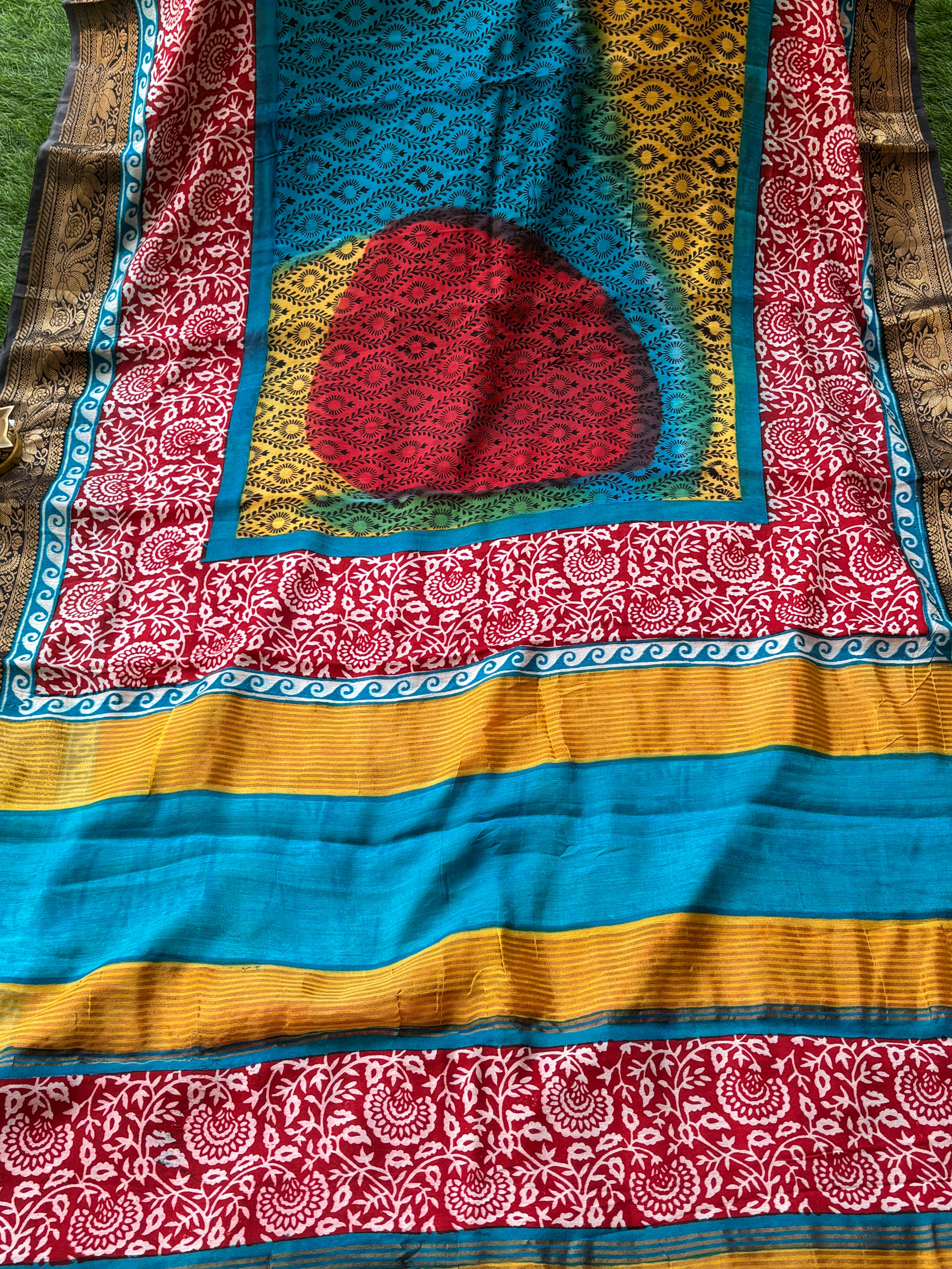 Multicolor Handwork Printed Cotton Saree