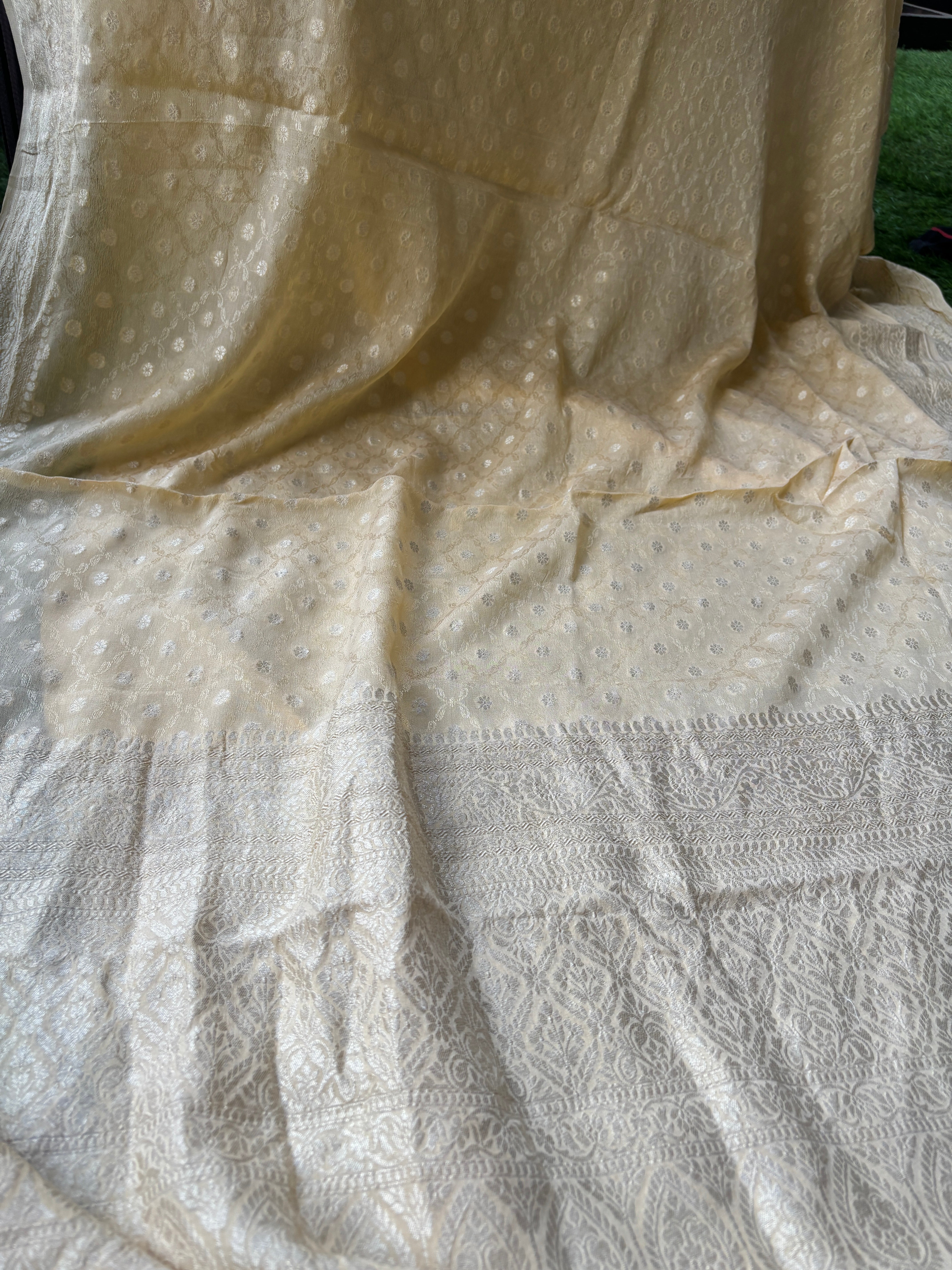 Light Yellow Pure Khaddi Georgette Banarasi Saree – Soft Royal Grace | Chandrika Lifestyles