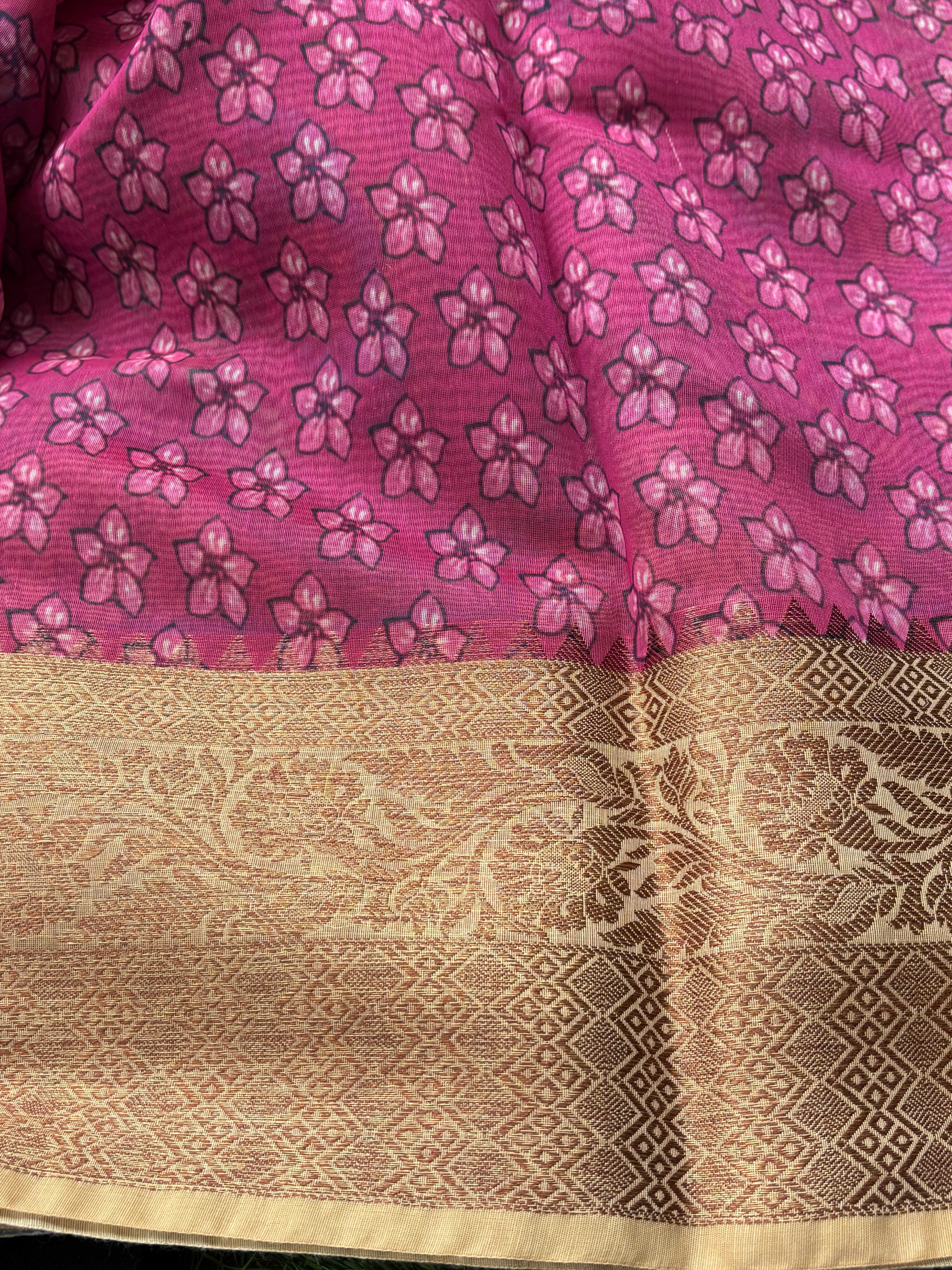 Purple Rani Pink Banarasi Mercerised Cotton Saree | Digital Print Saree | Chandrika Lifestyles