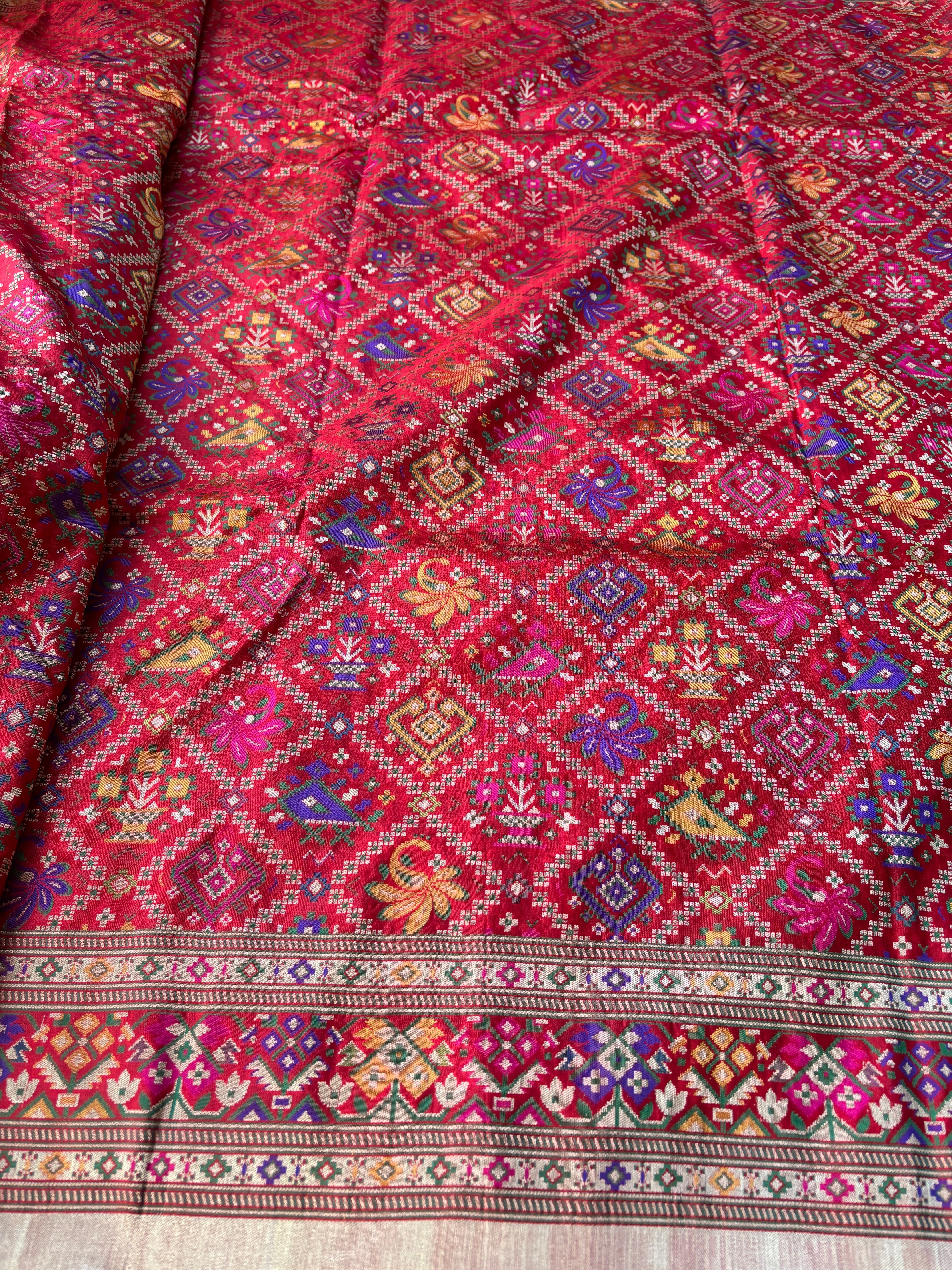 Red Banarasi Patola Silk Saree with Multicolour Weaving | Chandrika Lifestyles