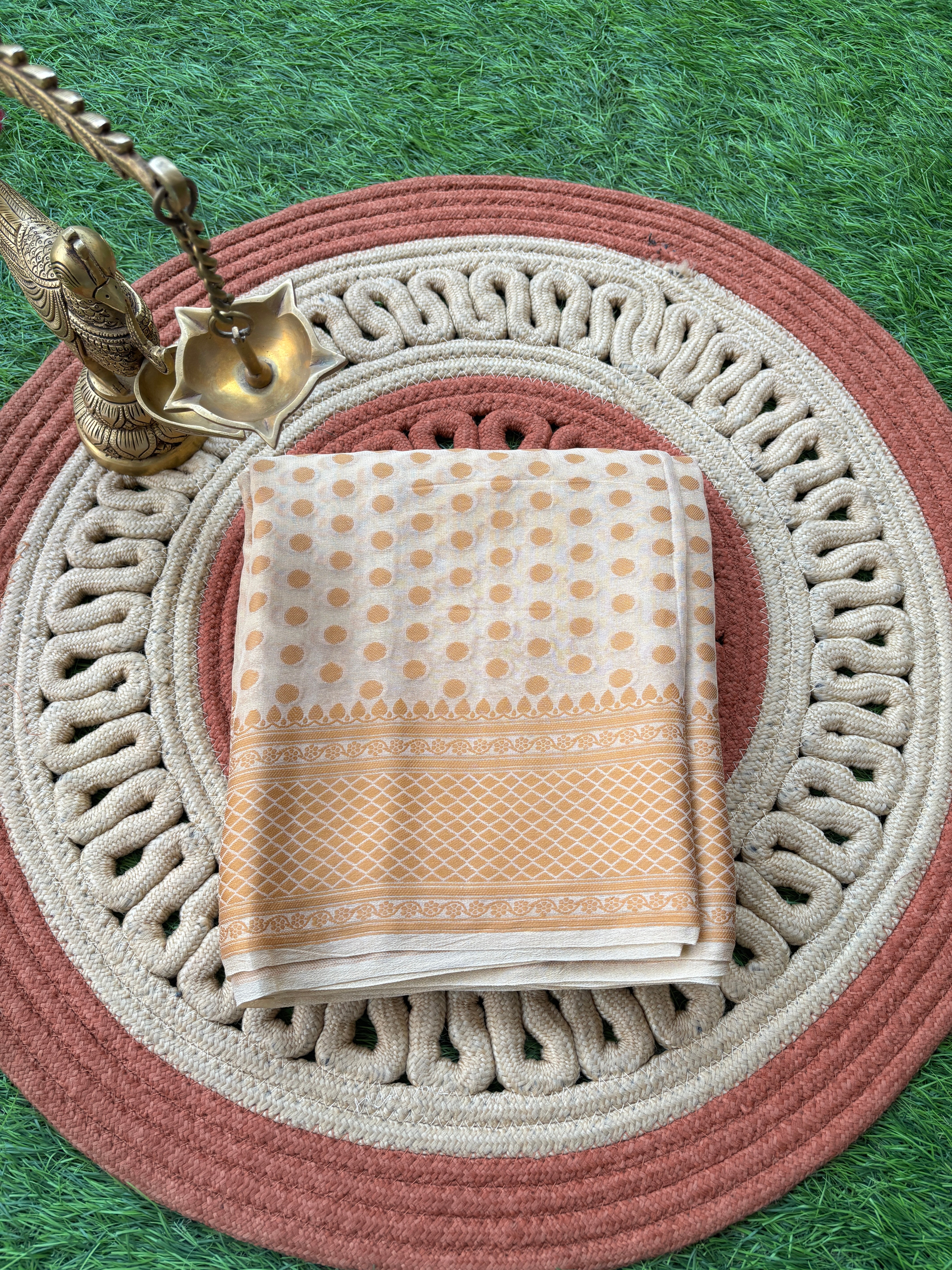Beige Banarasi Khaddi Chiffon Saree with Allover Resham Weaving | Chandrika Lifestyles