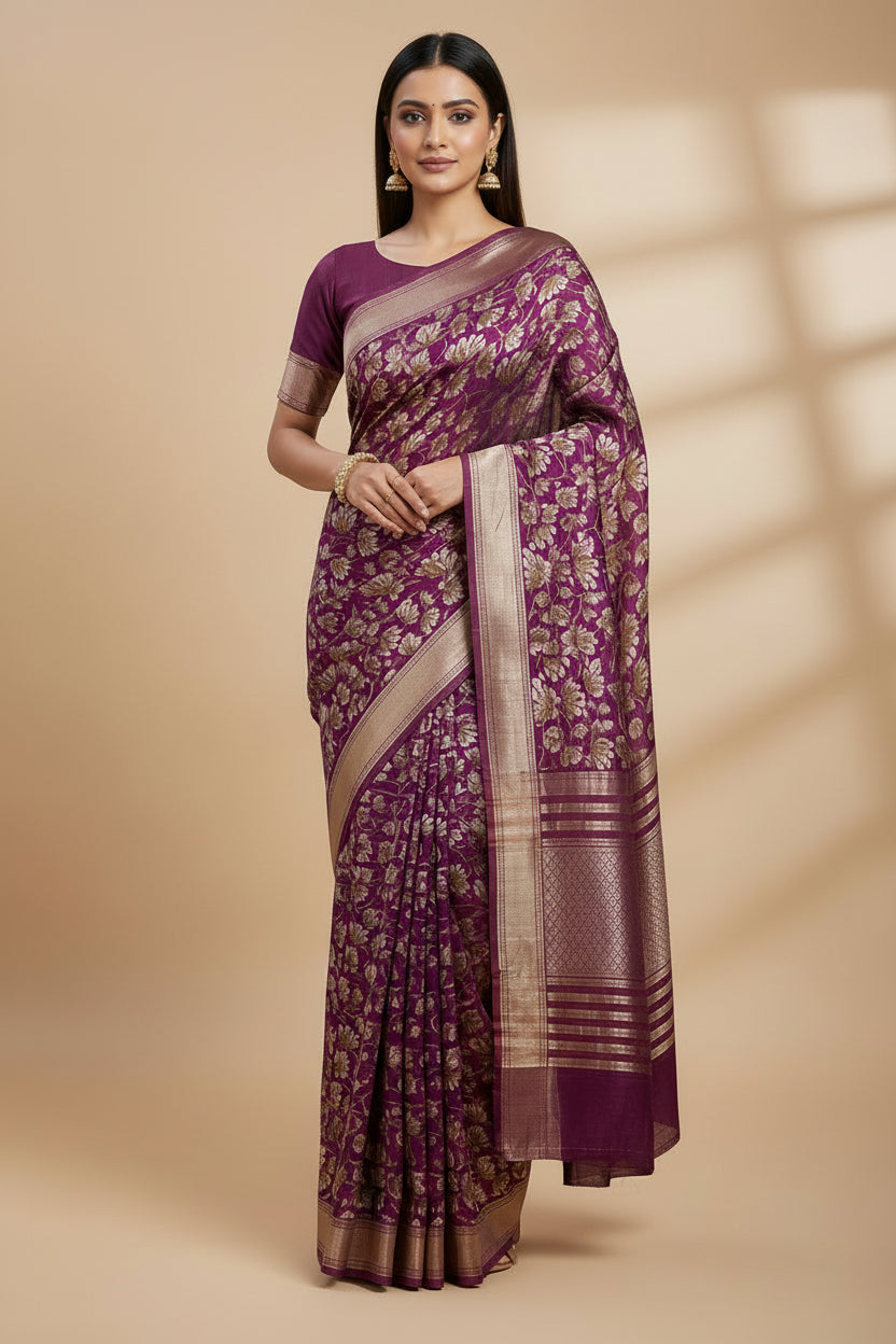 Purple Pure Georgette Printed Saree
