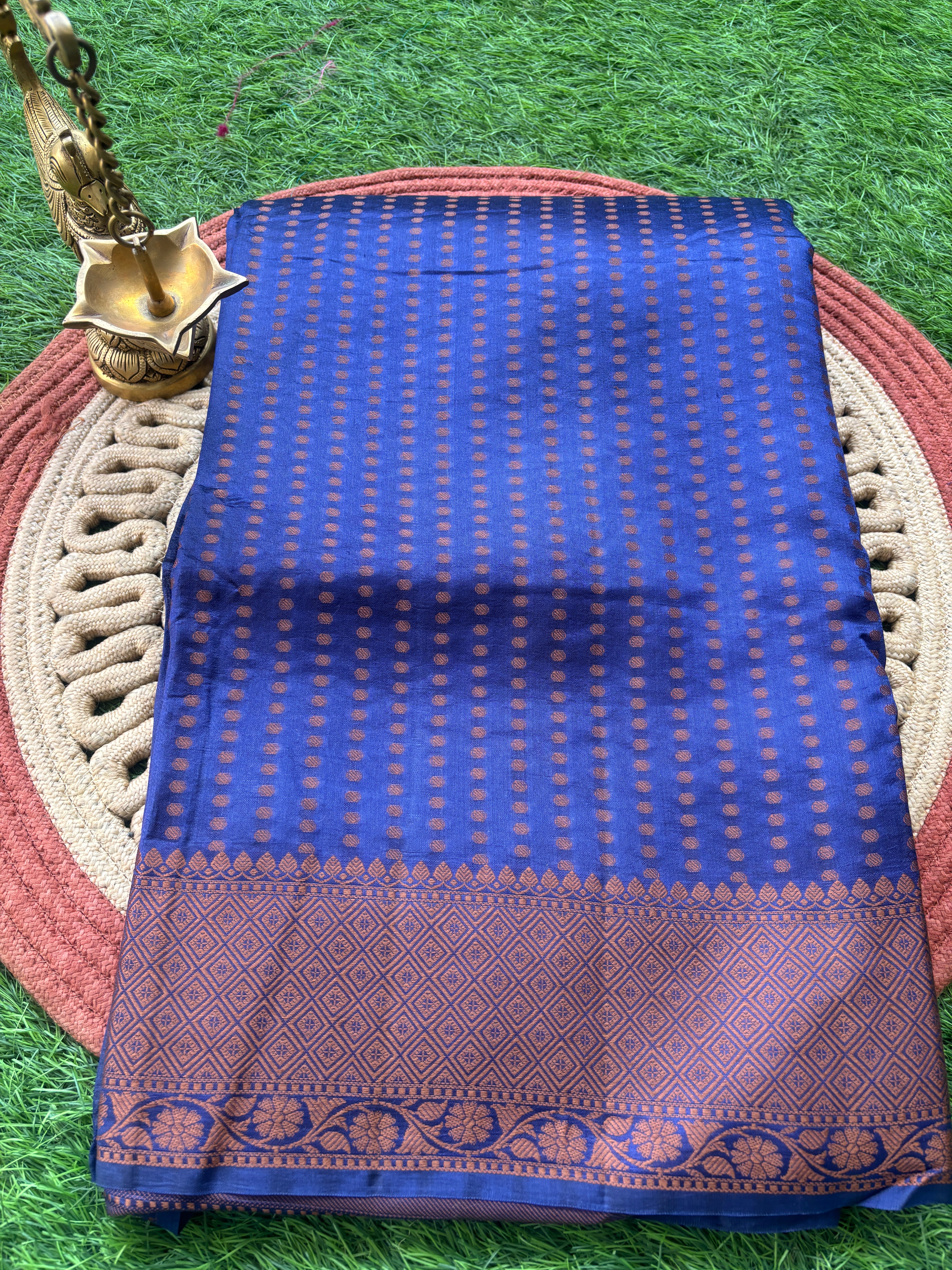 Pure Dupion Silk Banarasi saree in navy blue with intricate resham thread weaving