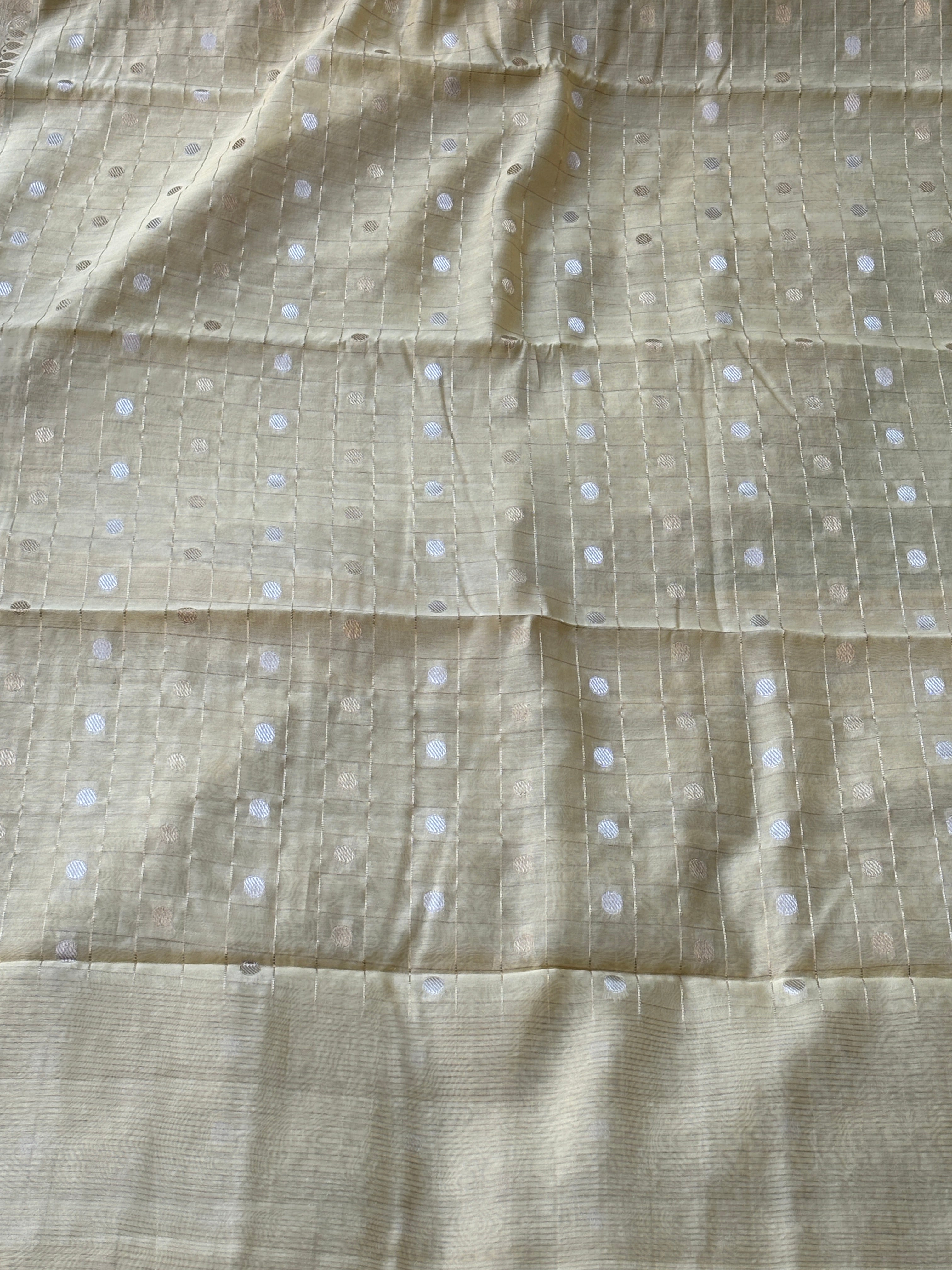 Lemon Yellow Banarasi Silk Cotton Saree with Zari Checks & Butta | Chandrika Lifestyles