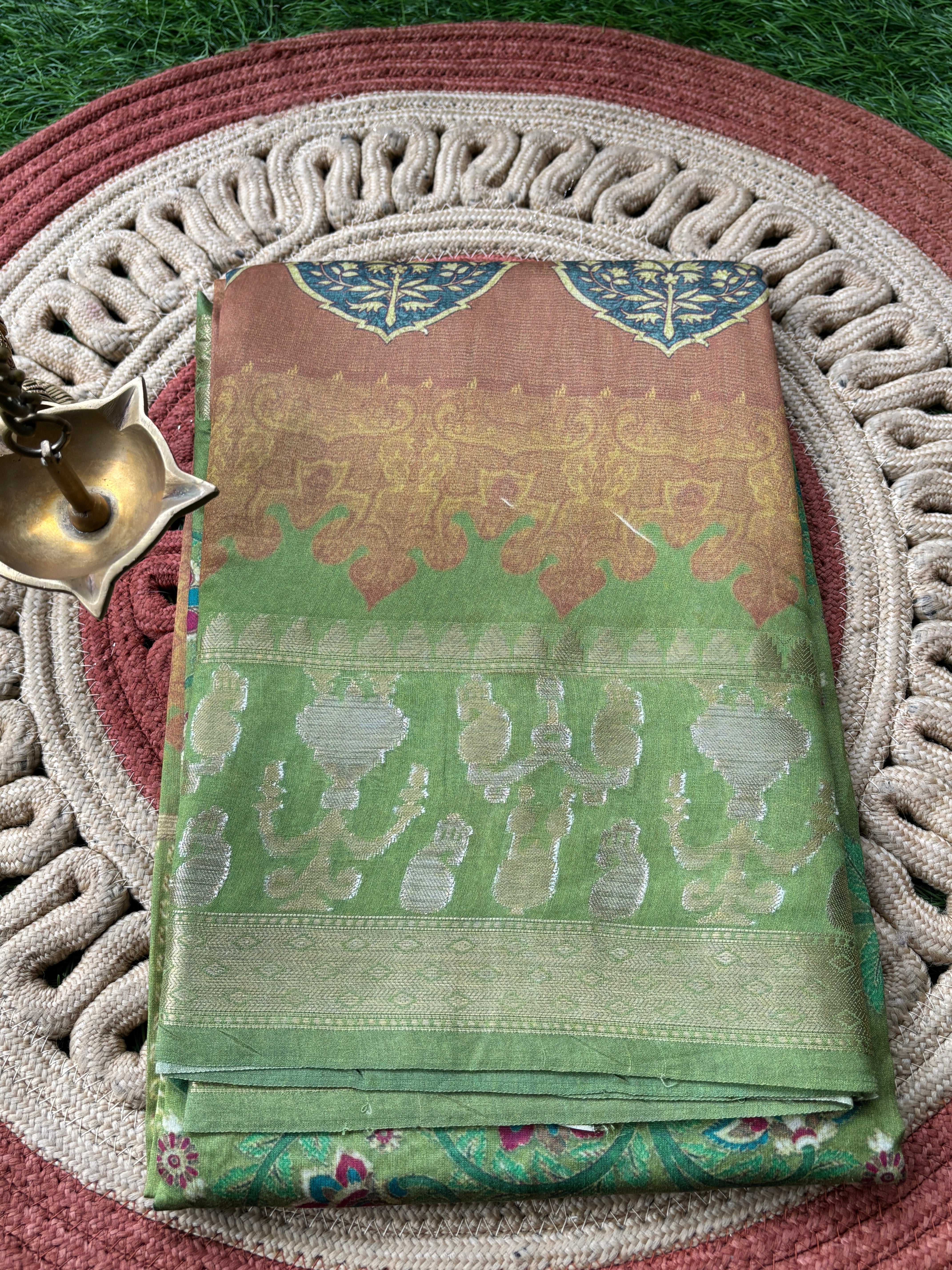 Green Chanderi Cotton Saree with Digital Print | Chandrika Lifestyles