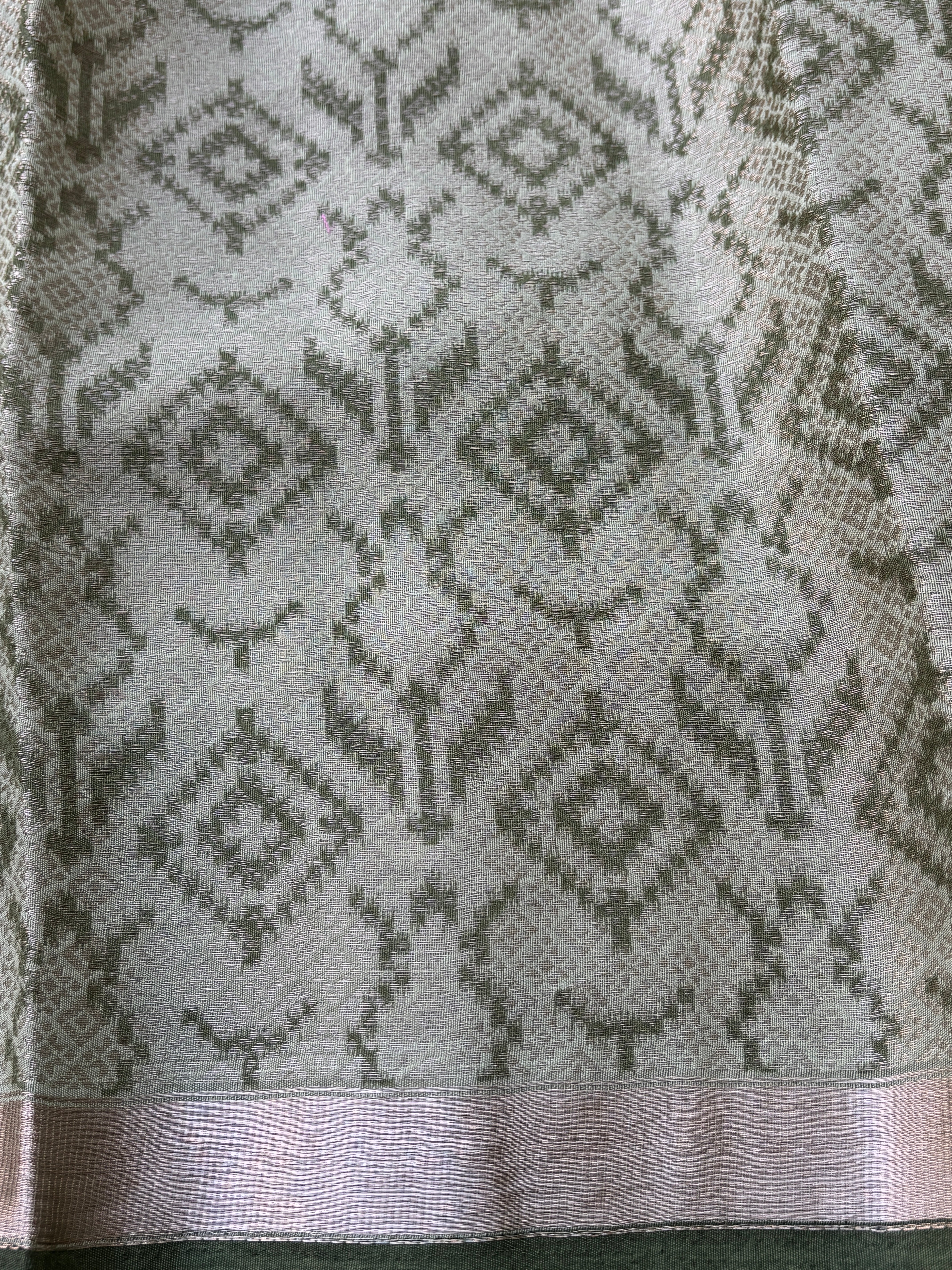 Pastel Pista Banarasi Georgette Saree with Zari Checks and Zari Woven Border