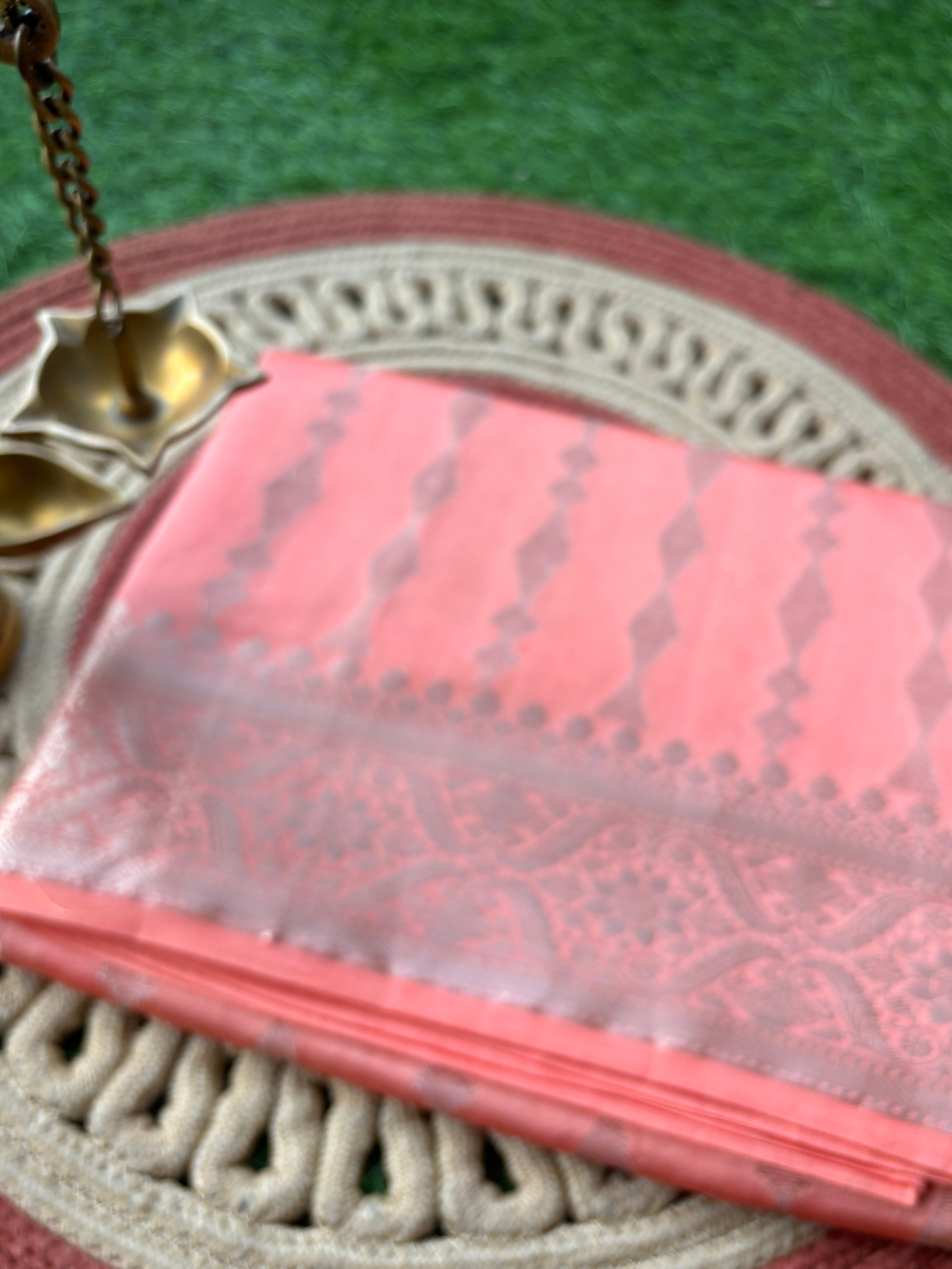 Peach Zari Woven Pure Katan Silk Banarasi Saree | Chandrika Lifestyles