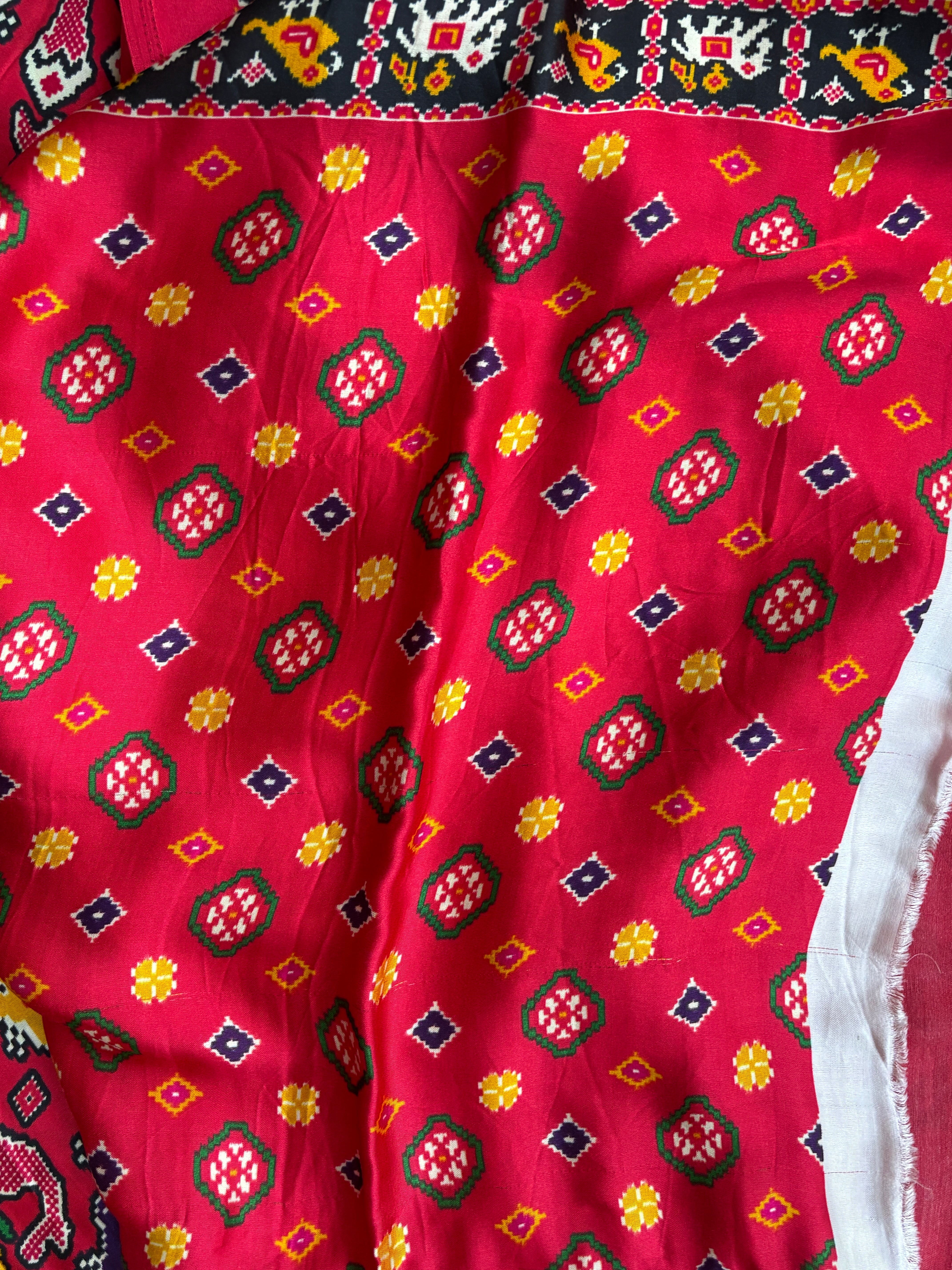 Red Pink Patola Satin Saree with Allover Patola Print & Zari Pallu | Chandrika Lifestyles