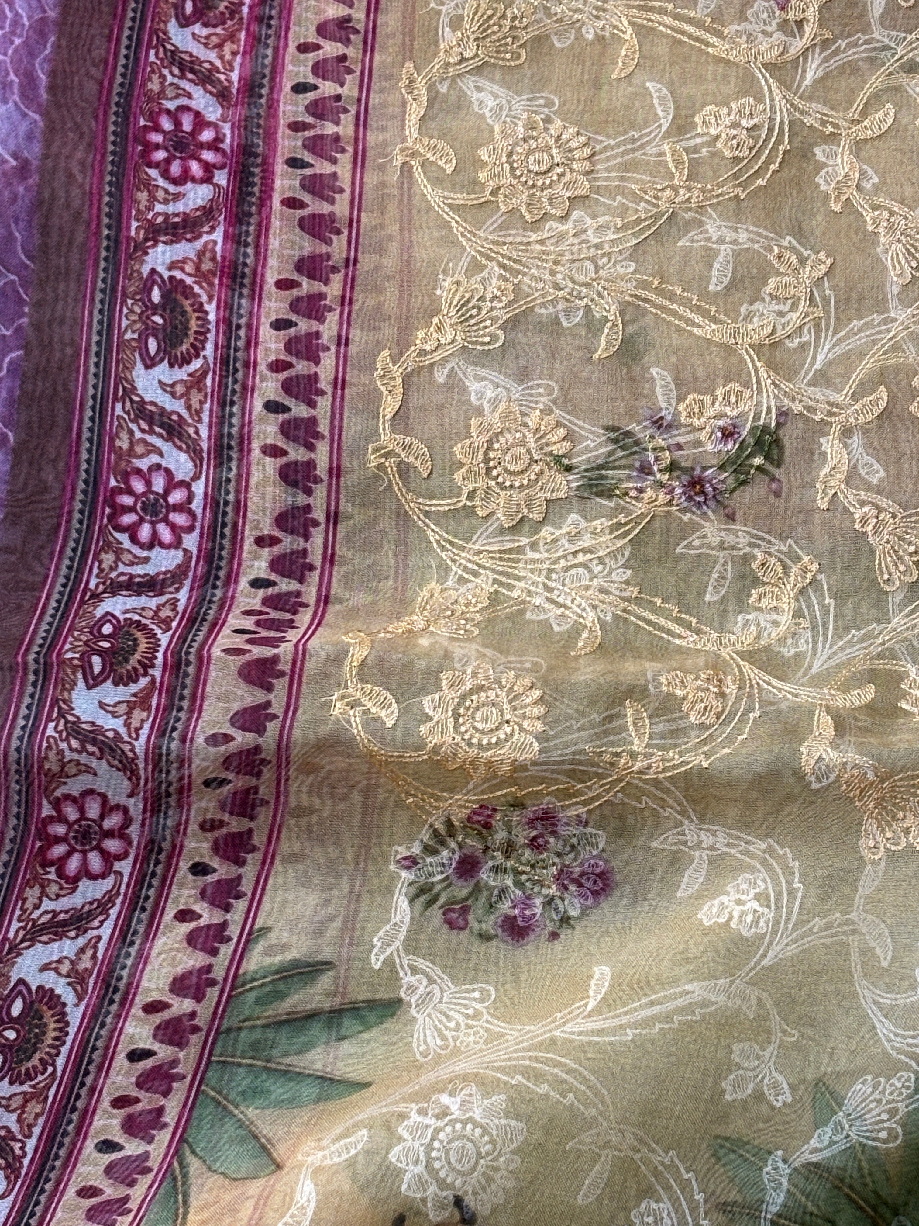 Mustard Yellow Pure Organza Saree with Thread Embroidery & Pichwai Digital Printed Pallu