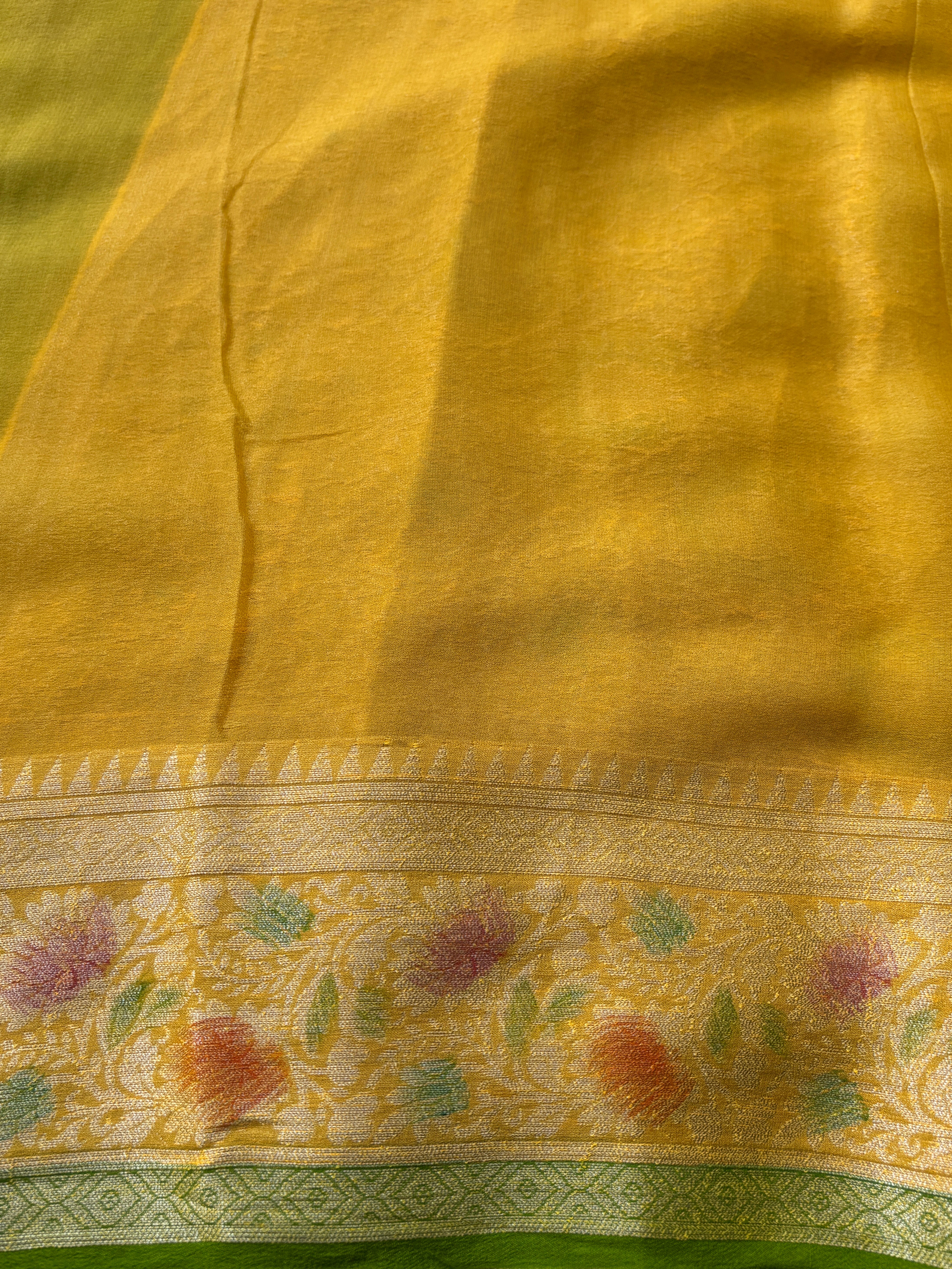 Lemon Yellow Khaddi Georgette Banarasi Saree with Allover Gharchola Design | Chandrika Lifestyles
