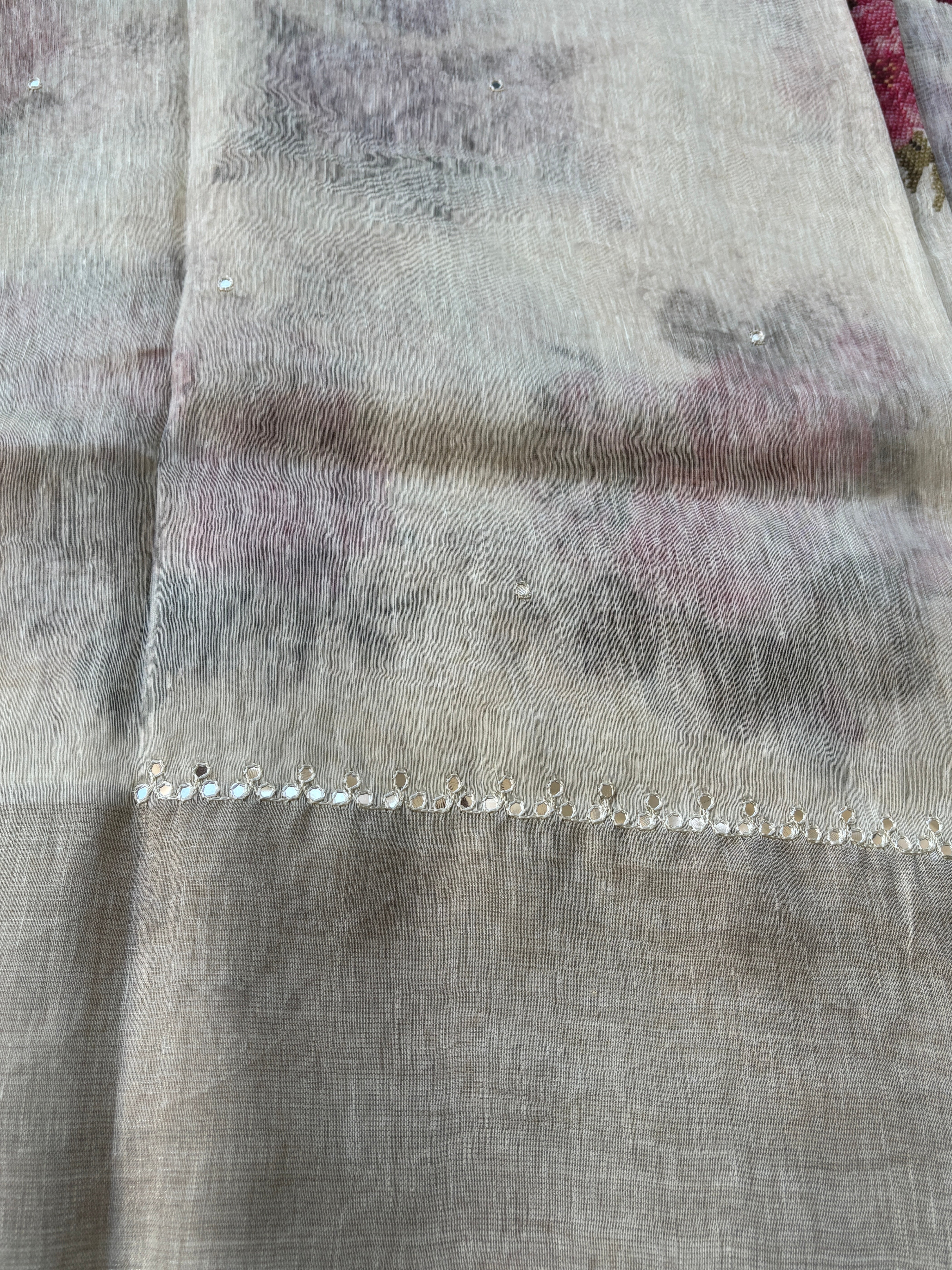 Off-White Pure Linen Saree with Allover Floral Digital Print | Chandrika Lifestyles
