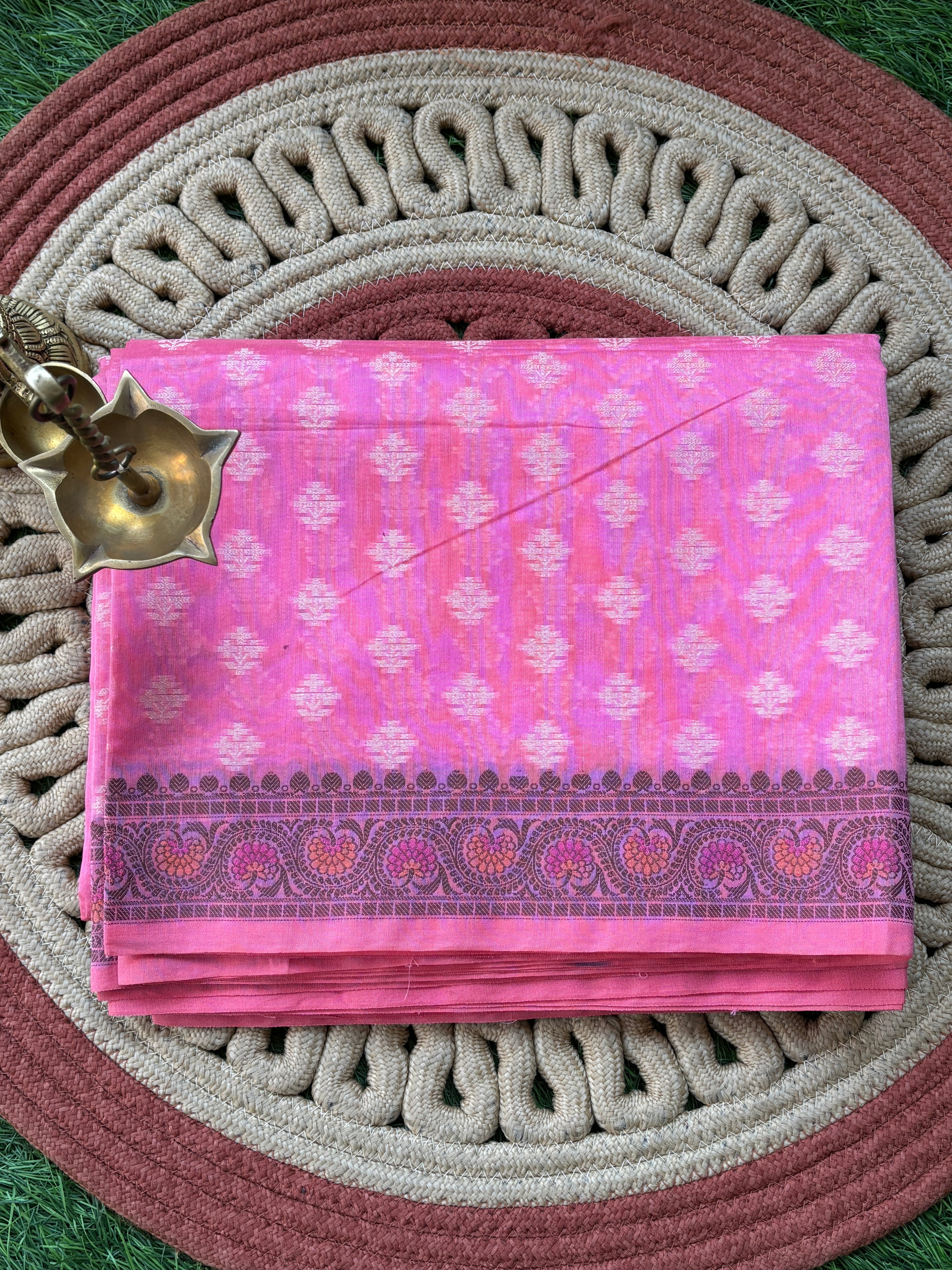Pink Mercerized Cotton Saree with Allover Weaving | Chandrika Lifestyles