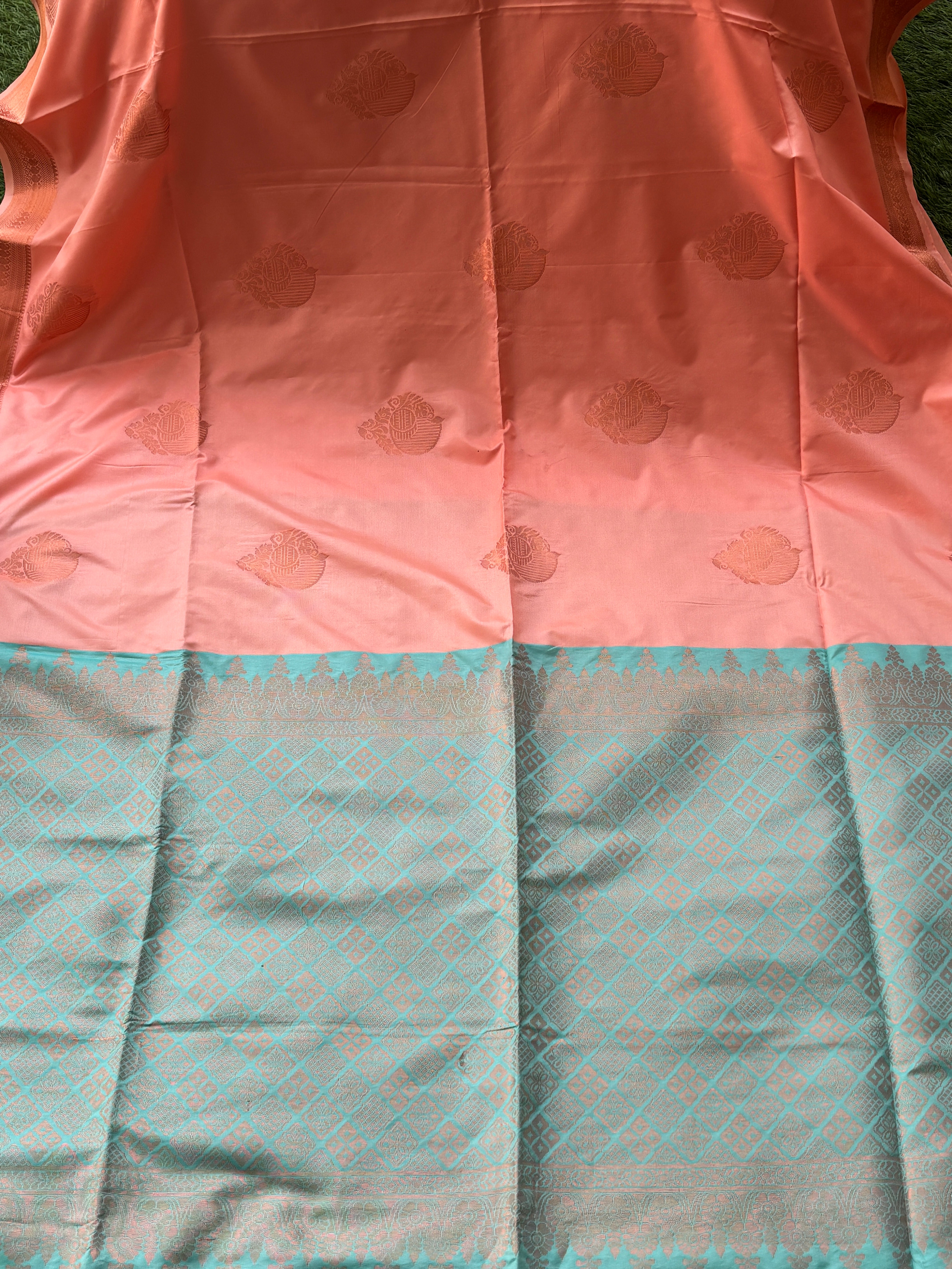 Peach Semi Silk Kanjivaram Saree with Matching Blouse