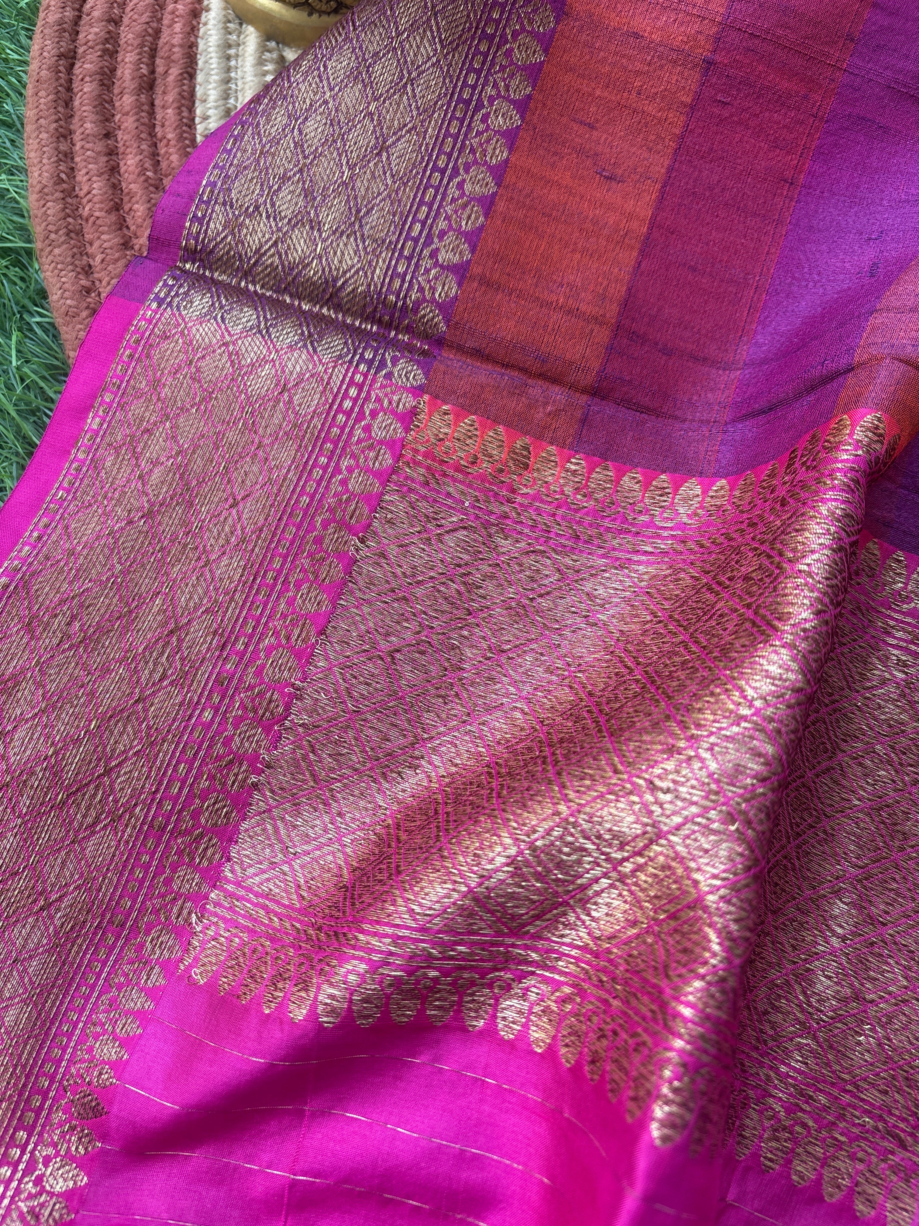 Pure banarasi pure tusser silk handwoven pink ,orange ,purple multi coloured dupatta
