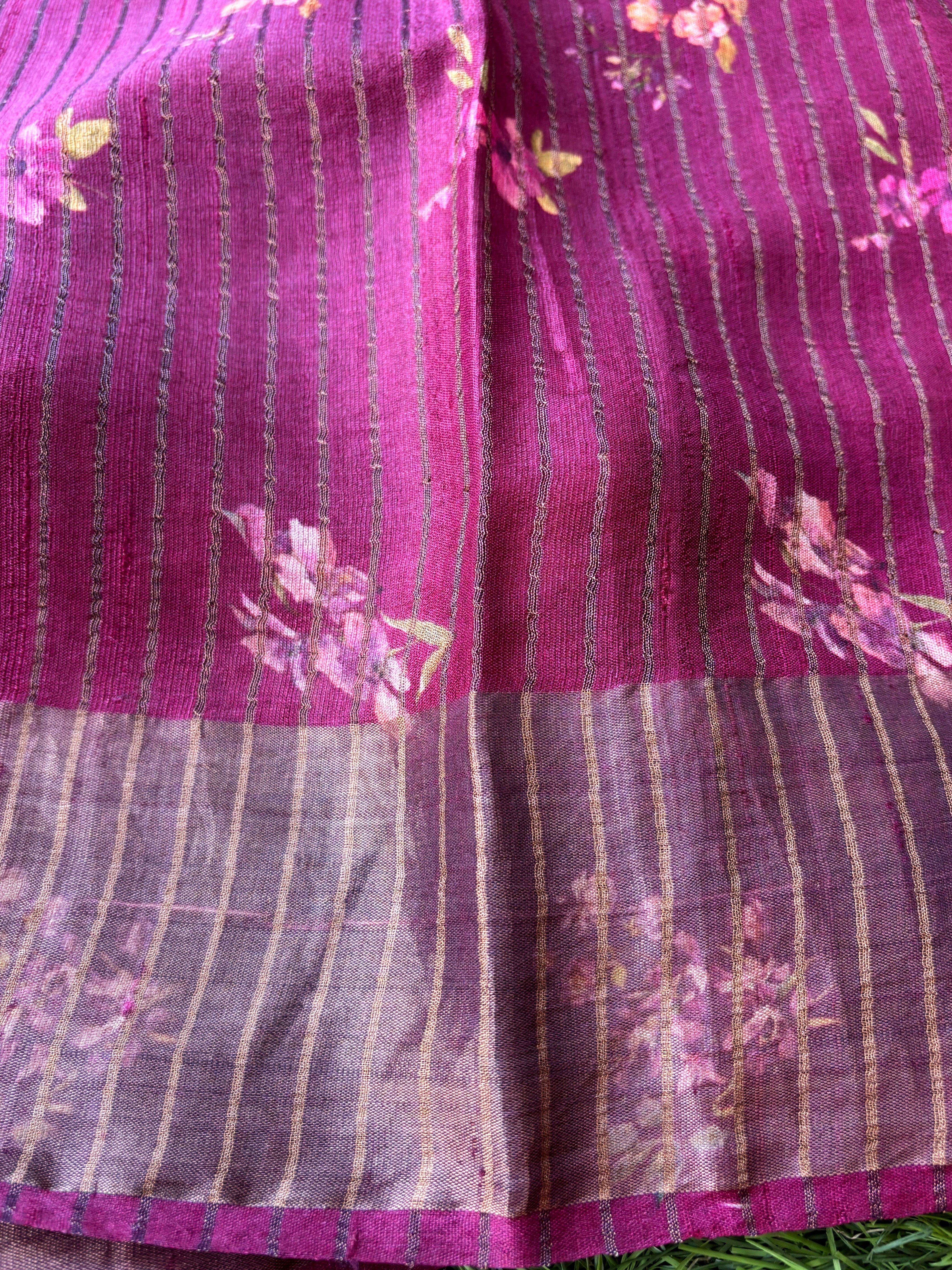 Magenta Pure Tussar Silk Saree with Allover Digital Print | Chandrika Lifestyles