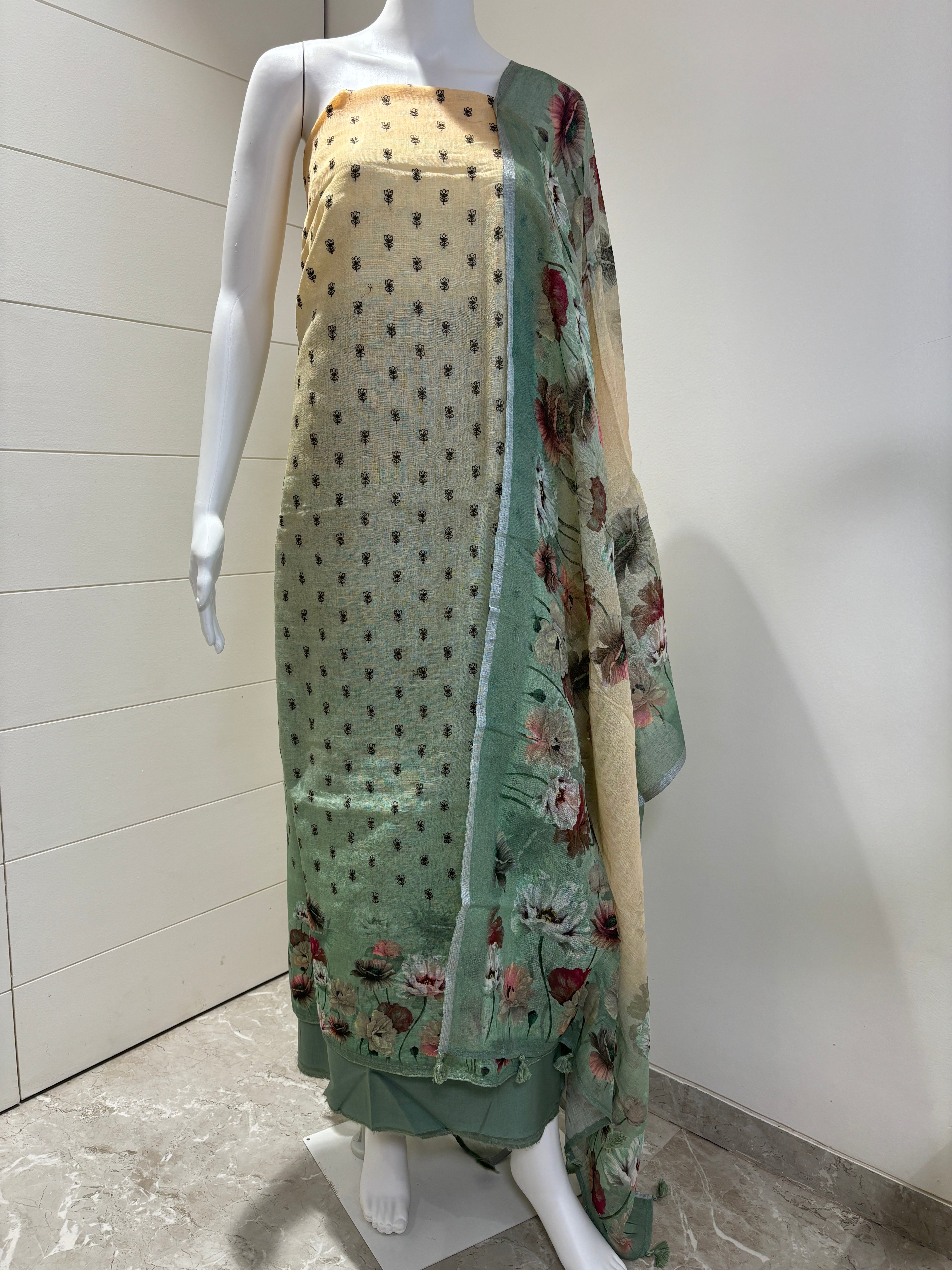 Chandrika Lifestyles | Onion Pink Linen Suit – Lotus Embroidery