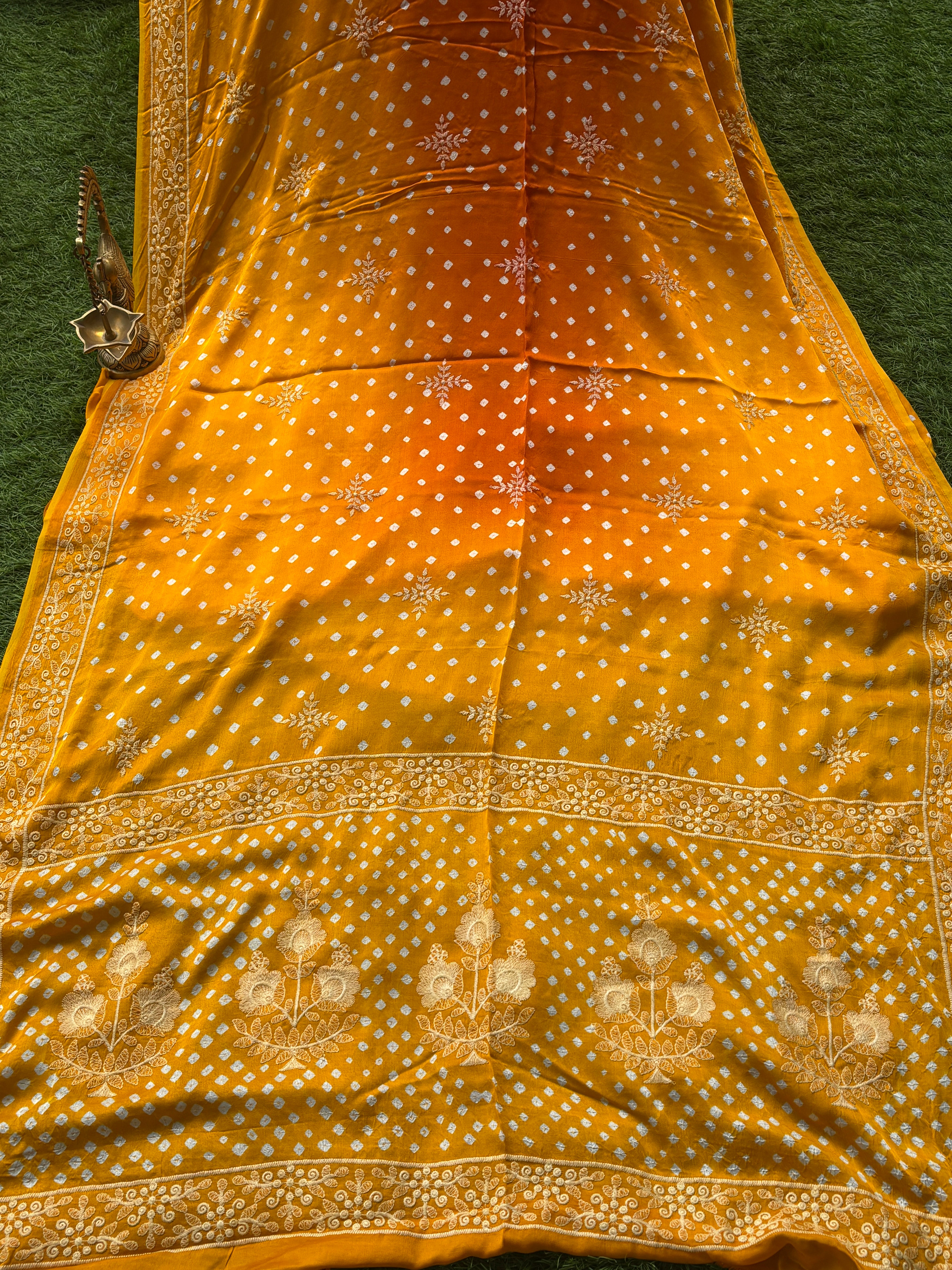 Mango Yellow Modal Silk Bandhej Saree | Chandrika Lifestyles